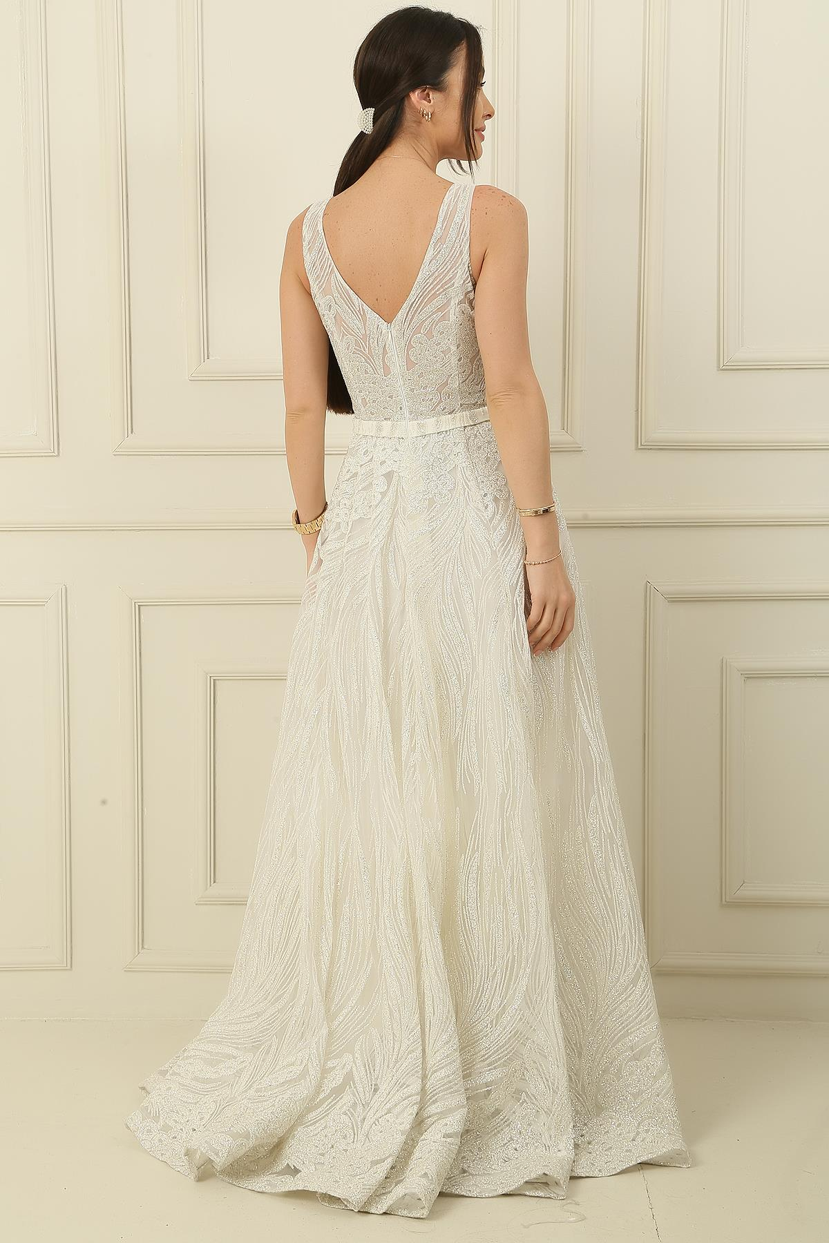 S-21K0490019Simli Hayalet Tül Prenses Abiye