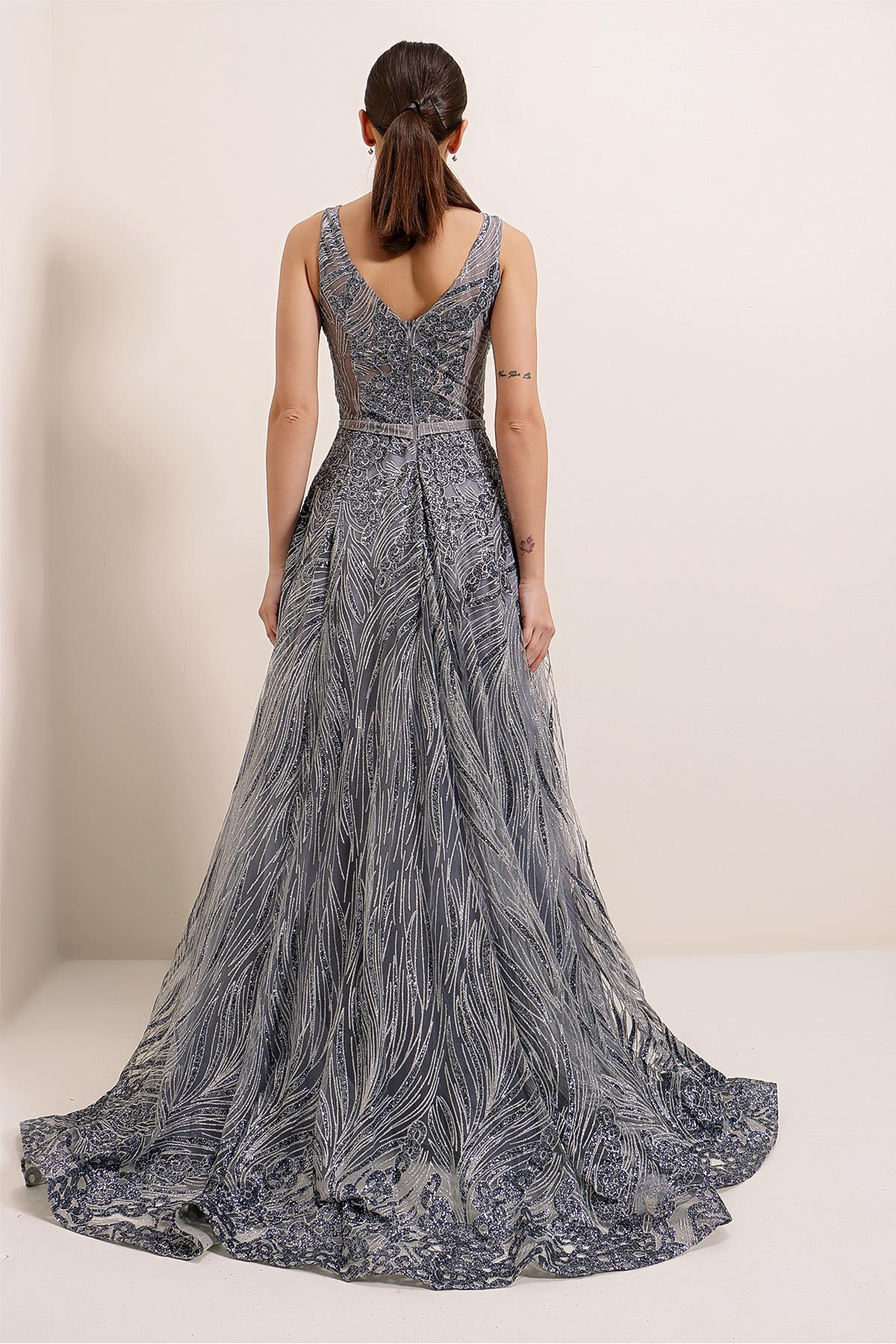 S-21K0490019Simli Hayalet Tül Prenses Abiye