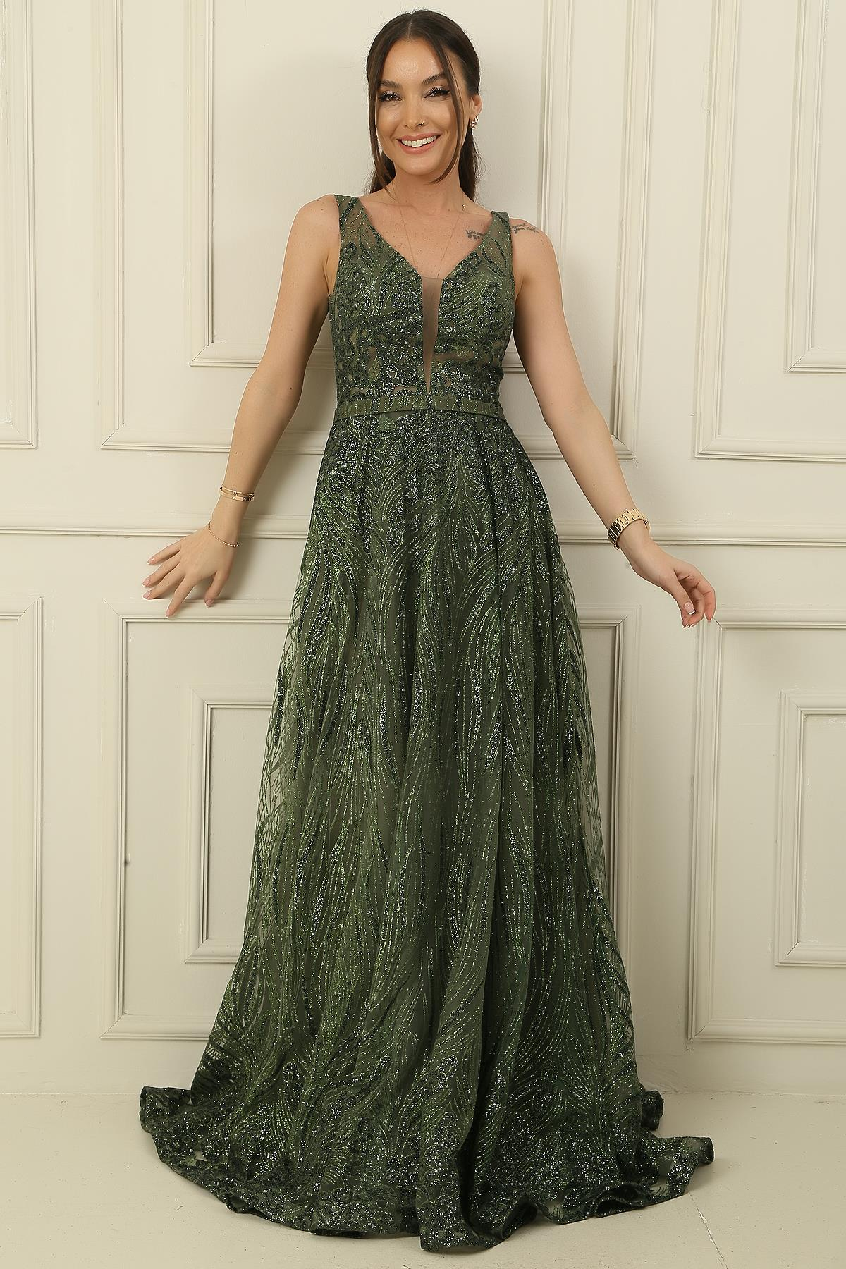 S-21K0490019Simli Hayalet Tül Prenses Abiye