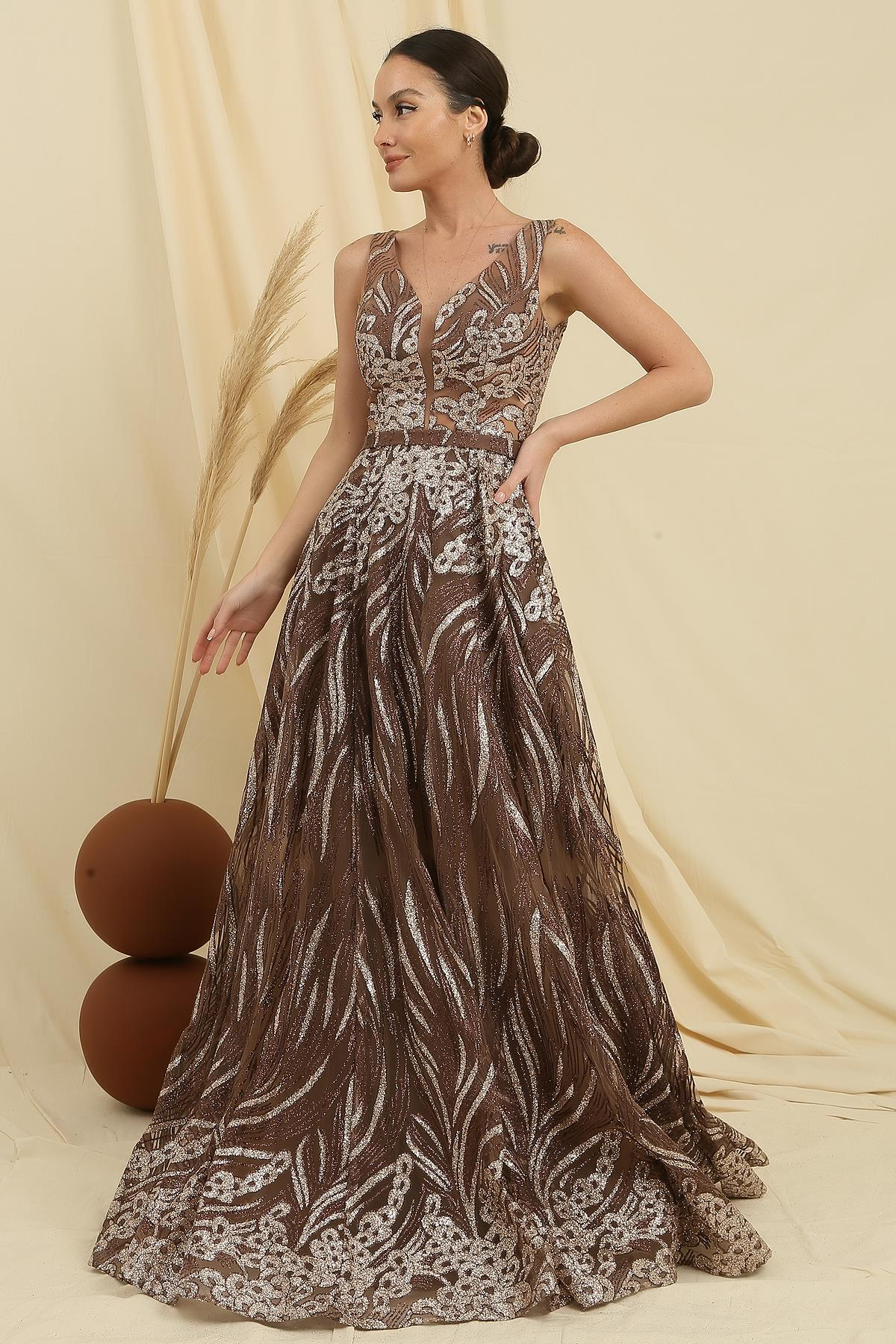 S-21K0490019Simli Hayalet Tül Prenses Abiye