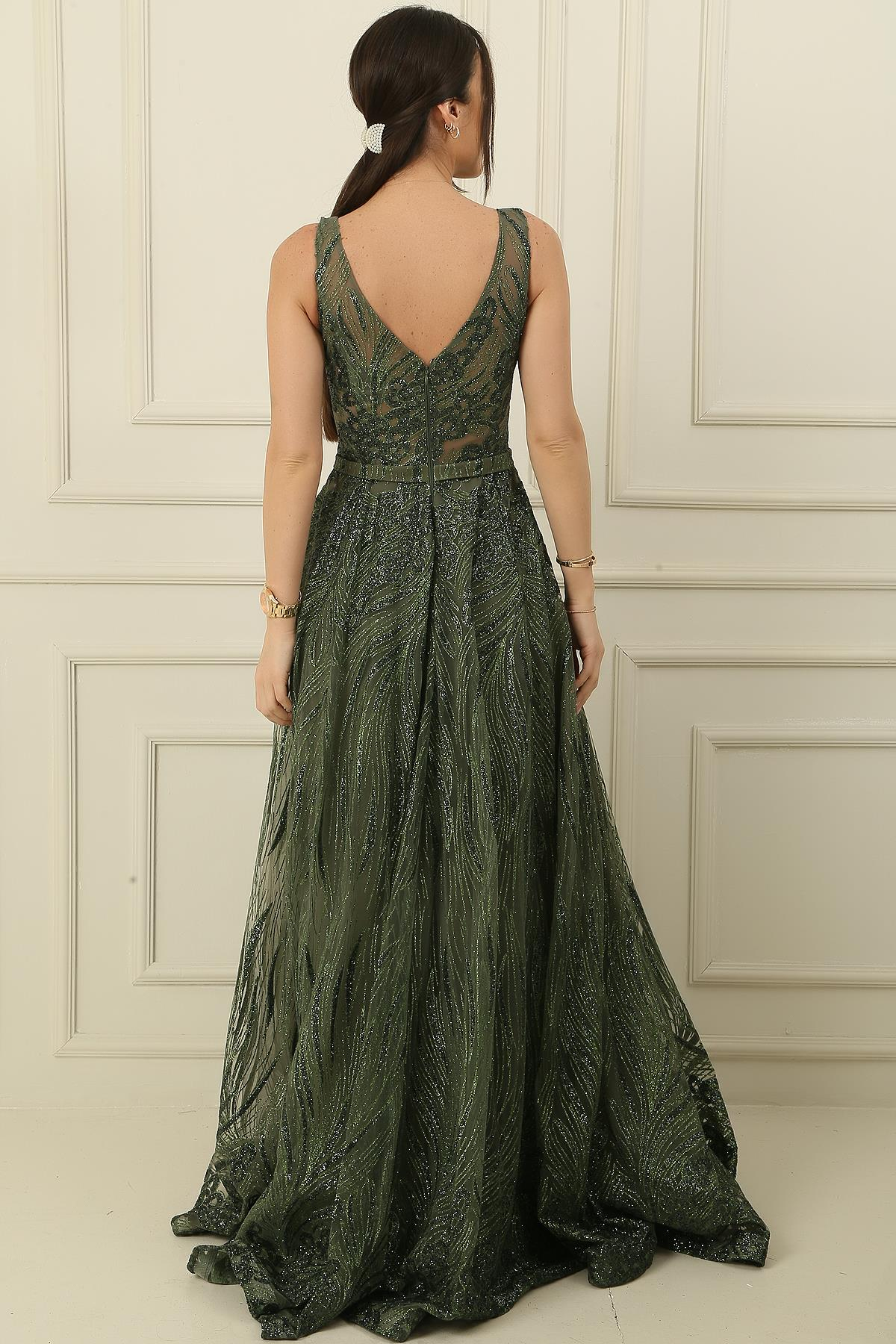 S-21K0490019Simli Hayalet Tül Prenses Abiye