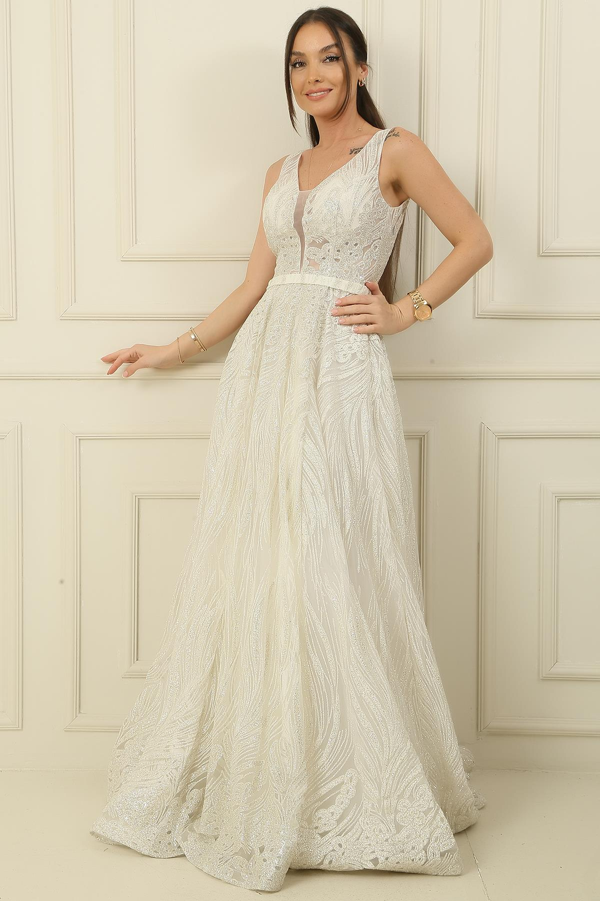 S-21K0490019Simli Hayalet Tül Prenses Abiye