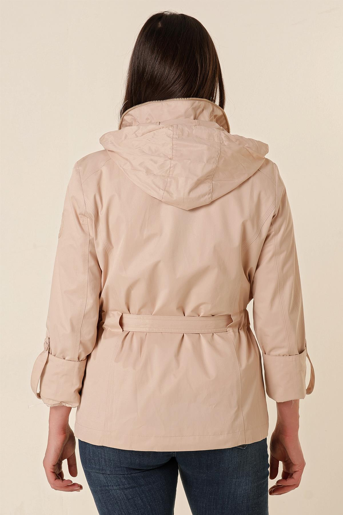 S-21K1040043Beli Bağlamalı Gizli Kapüşonşlu Astarlı Yağmurluk
