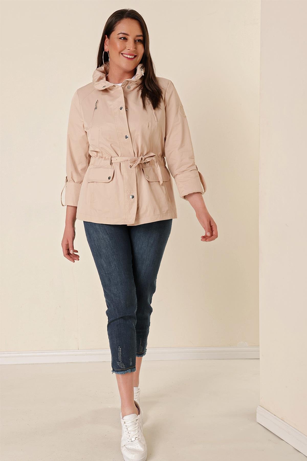 S-21K1040043Beli Bağlamalı Gizli Kapüşonşlu Astarlı Yağmurluk