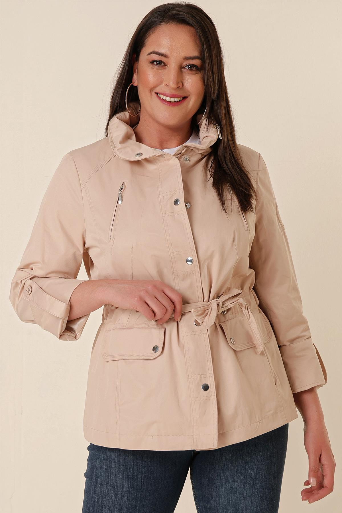 S-21K1040043Beli Bağlamalı Gizli Kapüşonşlu Astarlı Yağmurluk