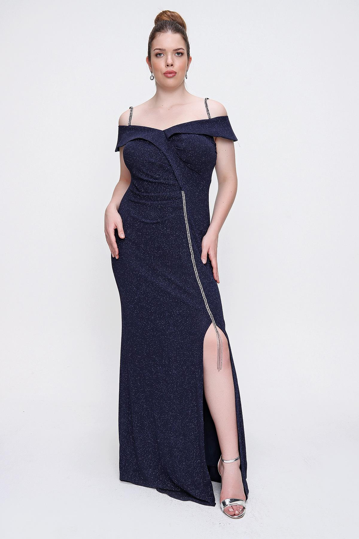 S-21K1040072Beaded Strap Front Slit Lined Plus Size Long Dress