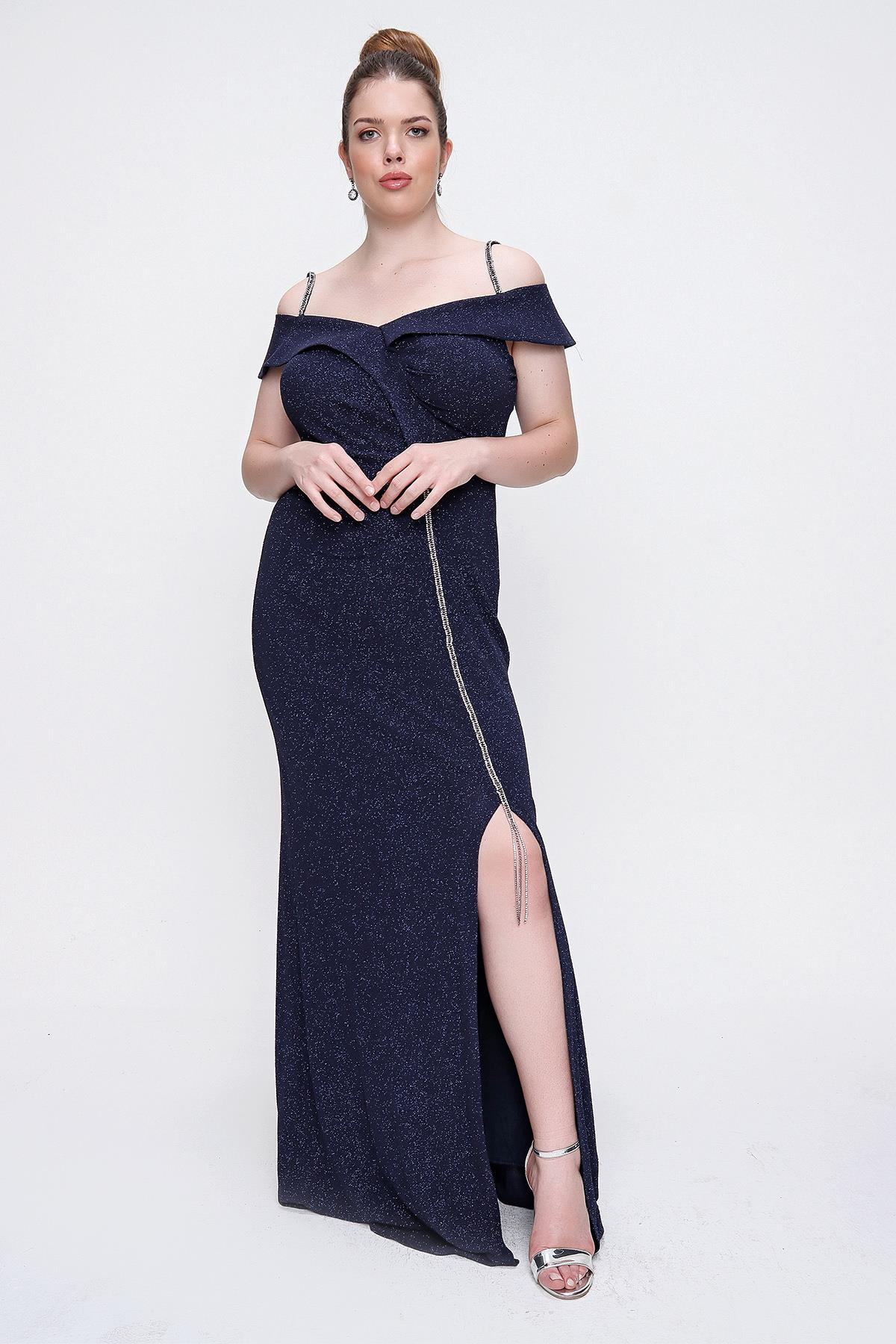 S-21K1040072Beaded Strap Front Slit Lined Plus Size Long Dress