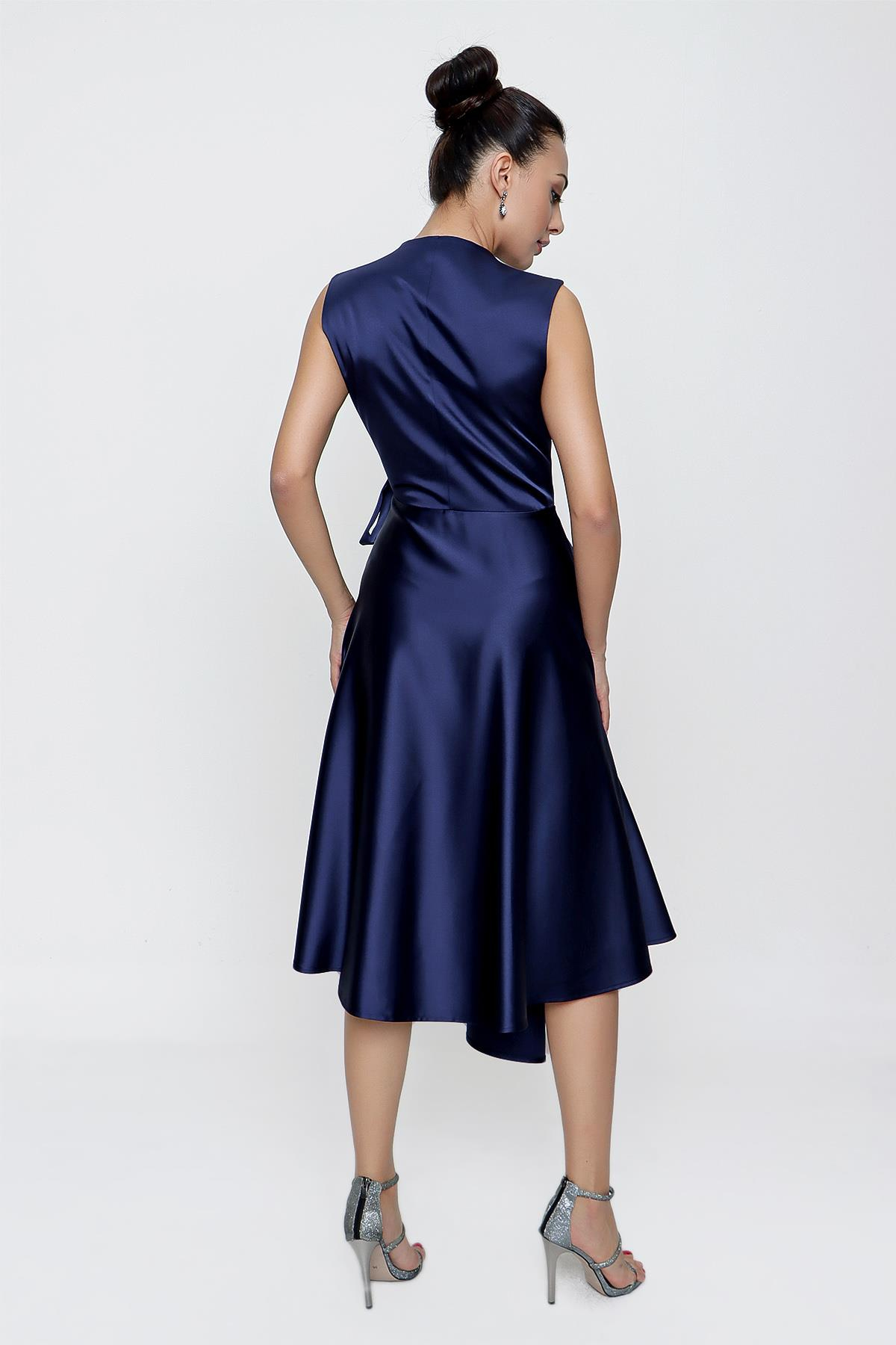 S-21K1040129Double-Breasted Satin Collar Lace Dress