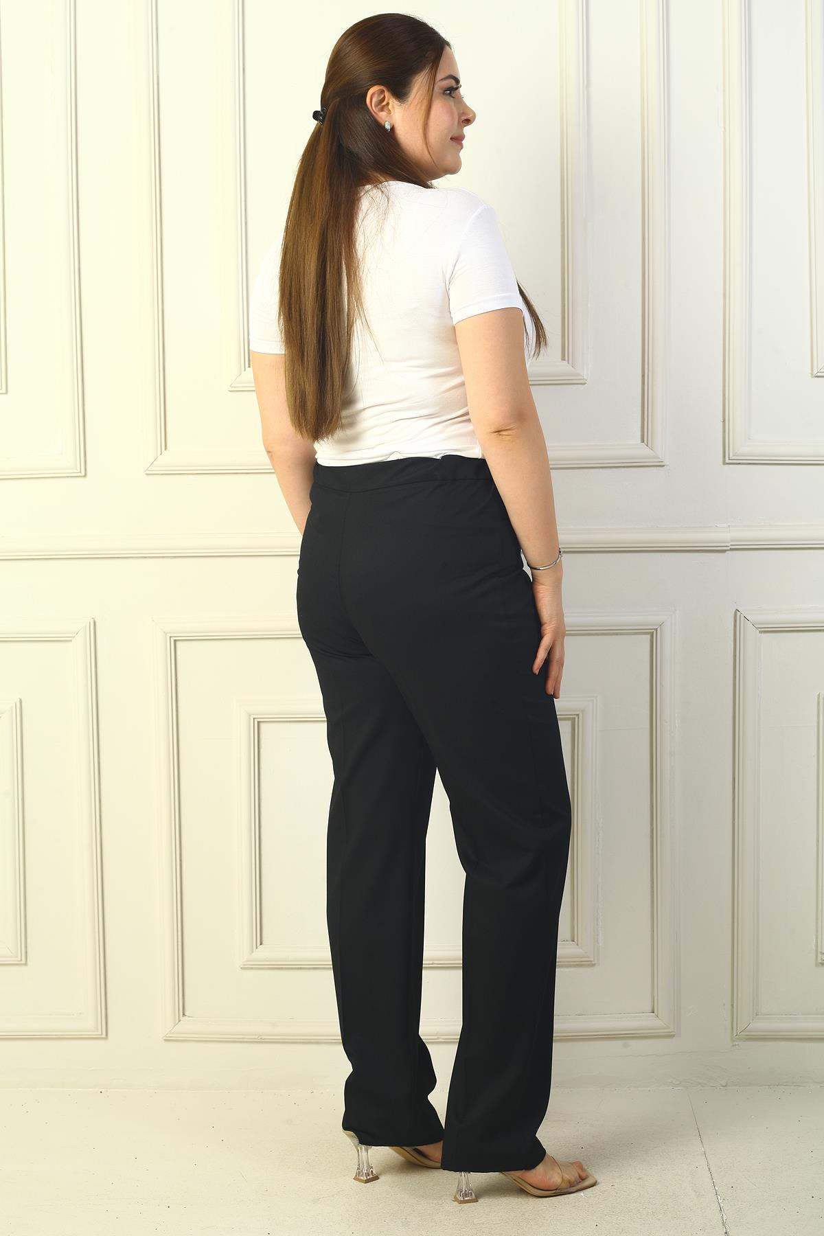S-21K1190012Yanları Lastikli İthal Krep Büyük Beden Pantolon