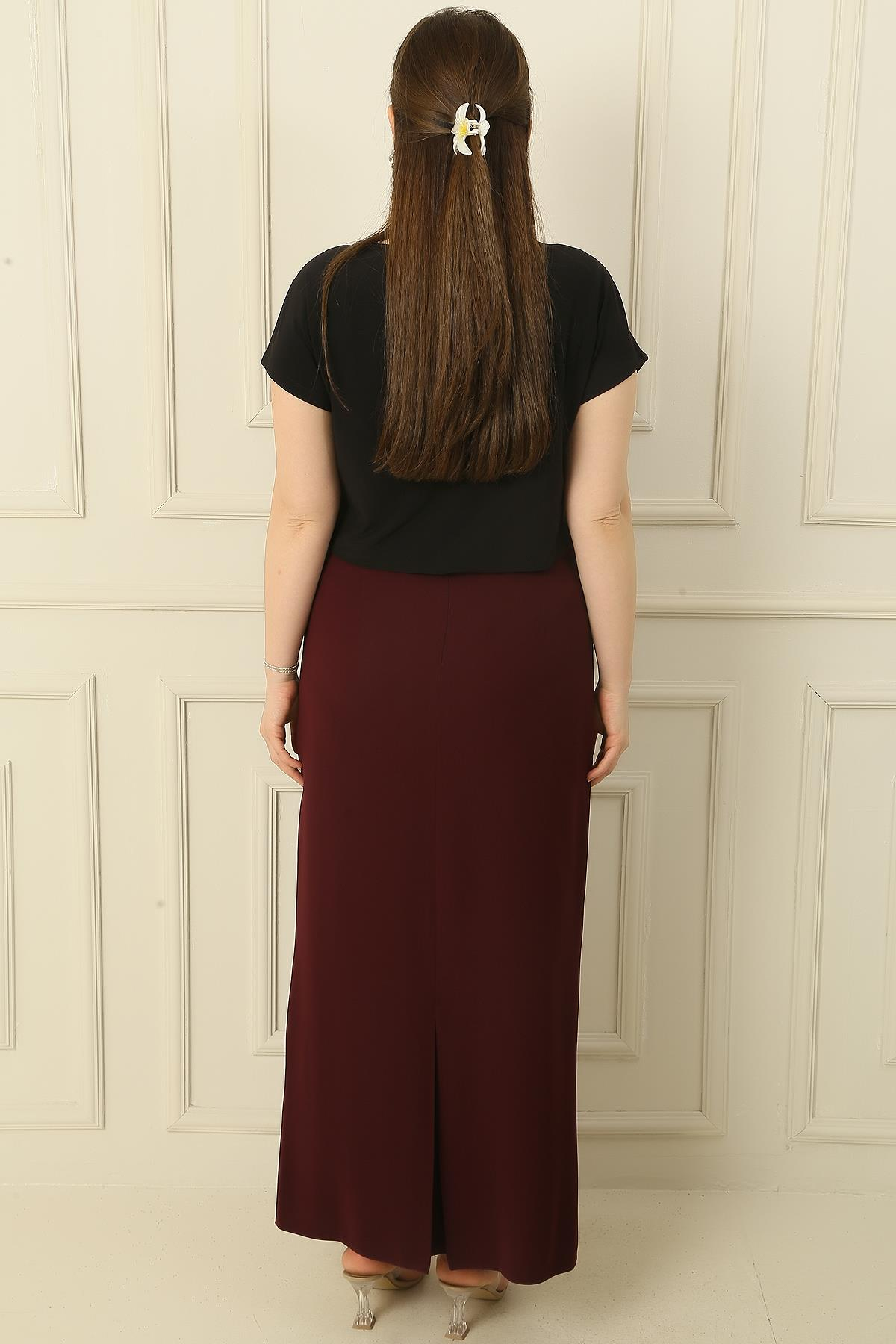 S-21K1190040Astarlı Büyük Beden İthal Krep Uzun Etek