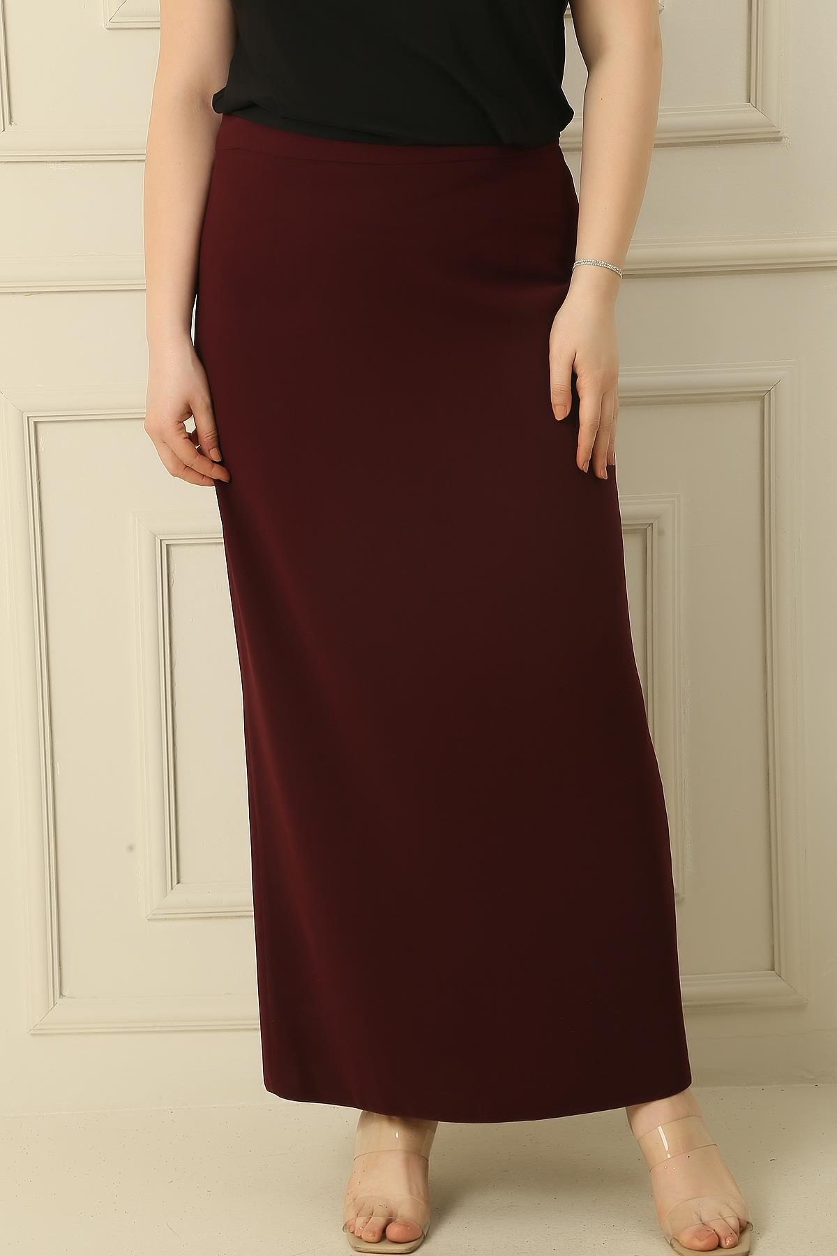 S-21K1190040Astarlı Büyük Beden İthal Krep Uzun Etek