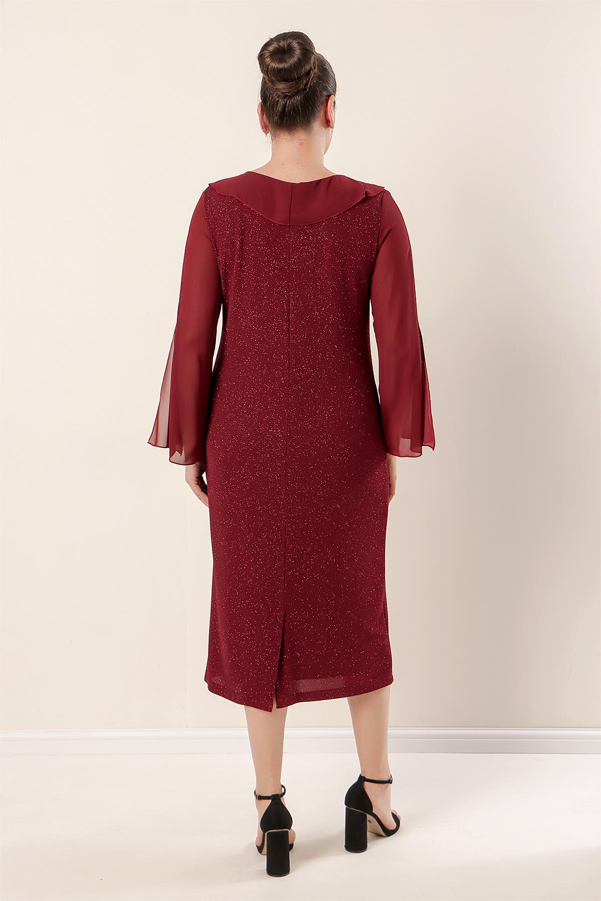 S-22K0520037Silvery Lycra Collar And Lined Sleeves, Chiffon Dress Large Size