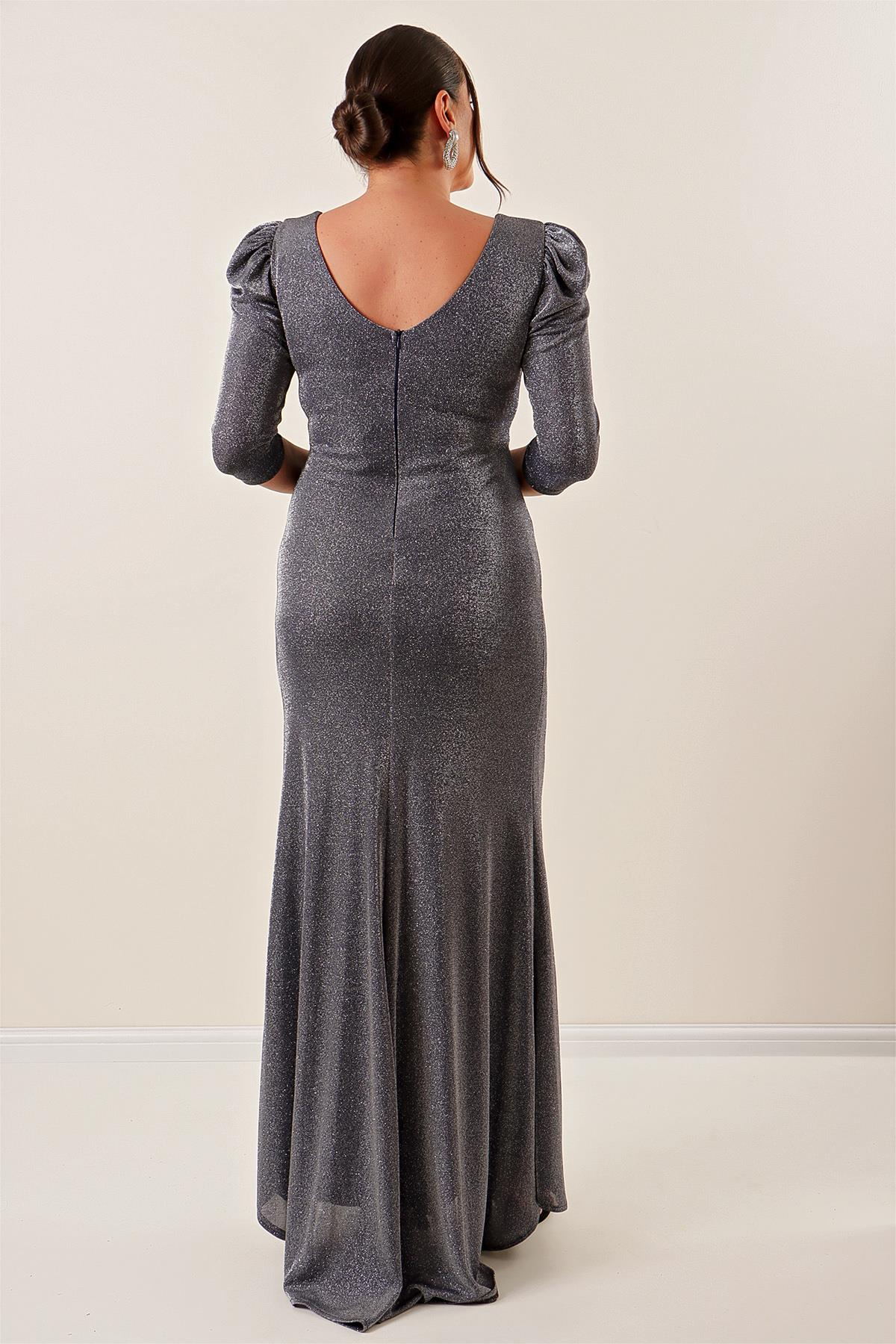 S-22K1040054Truvakar Front Ruffled Lined Sparkly Plus Size Long Dress