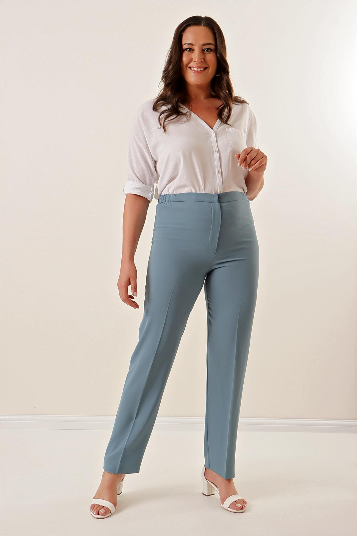 S-22K1190014Elastic Sides Imported Crepe Plus Size Pants