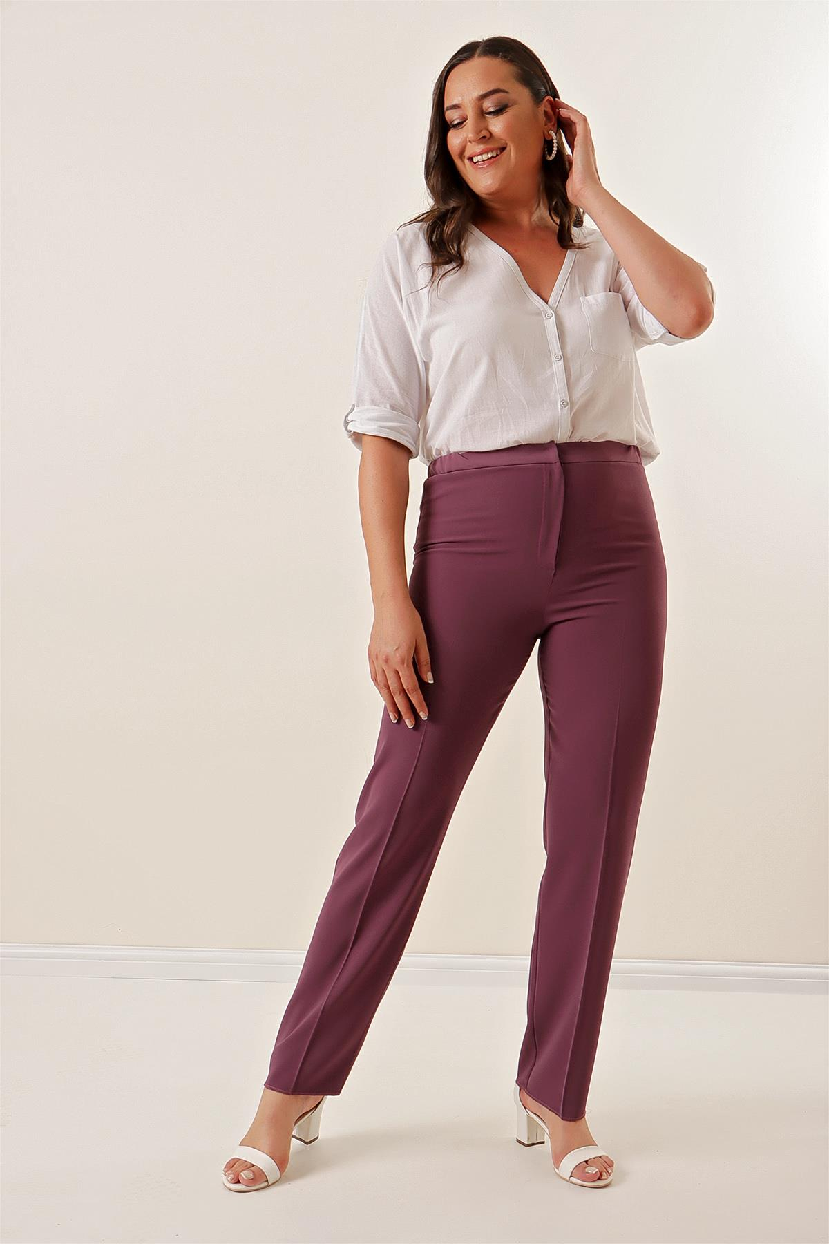 S-22K1190014Elastic Sides Imported Crepe Plus Size Pants