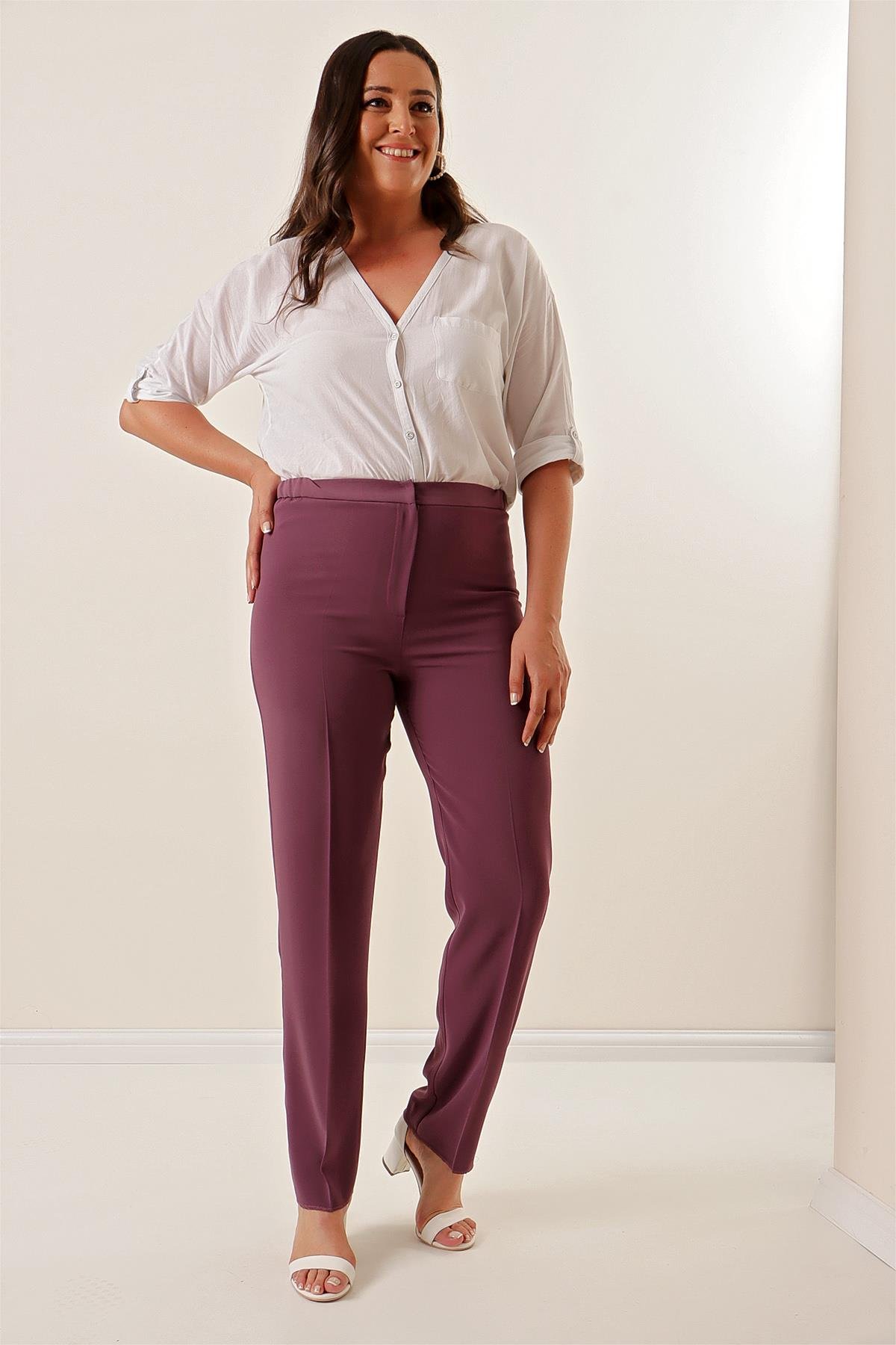 S-22K1190014Elastic Sides Imported Crepe Plus Size Pants