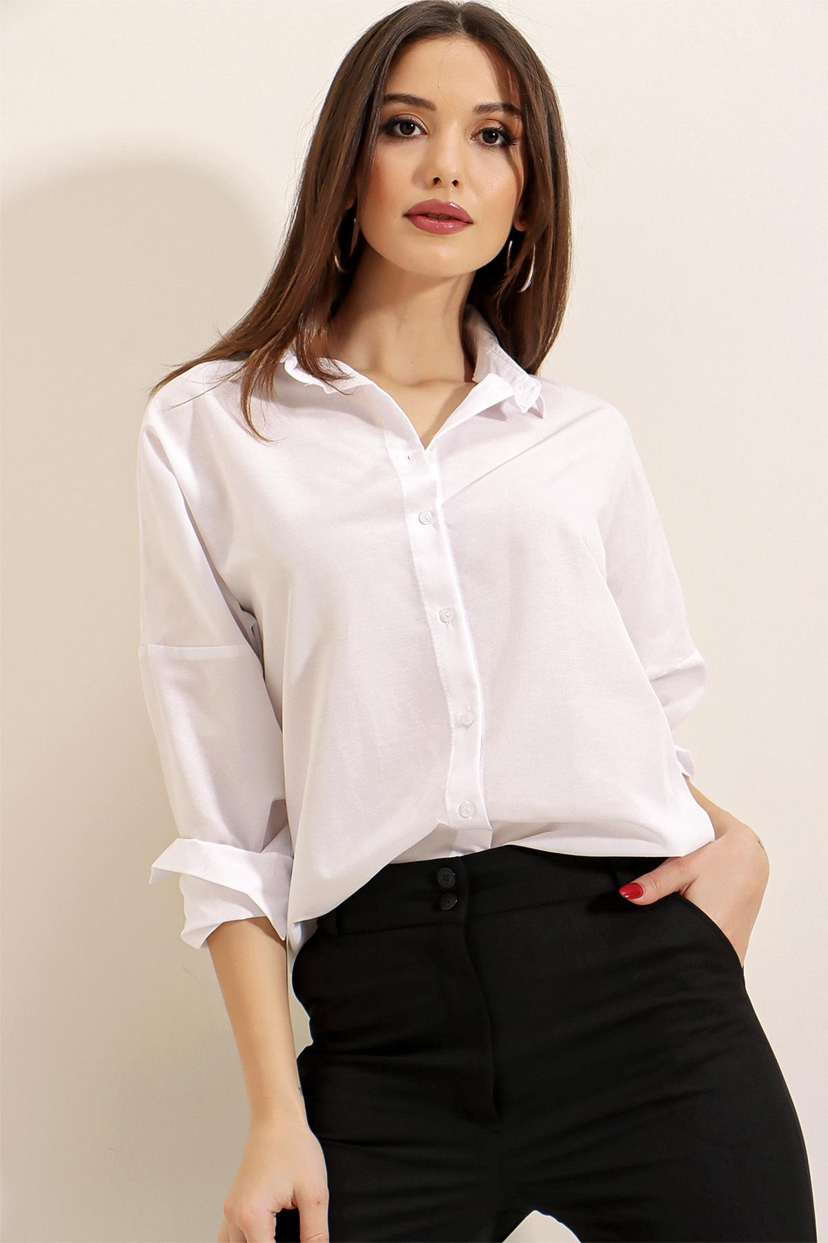 S-22K2060005Oversize Uzun Basic Gömlek
