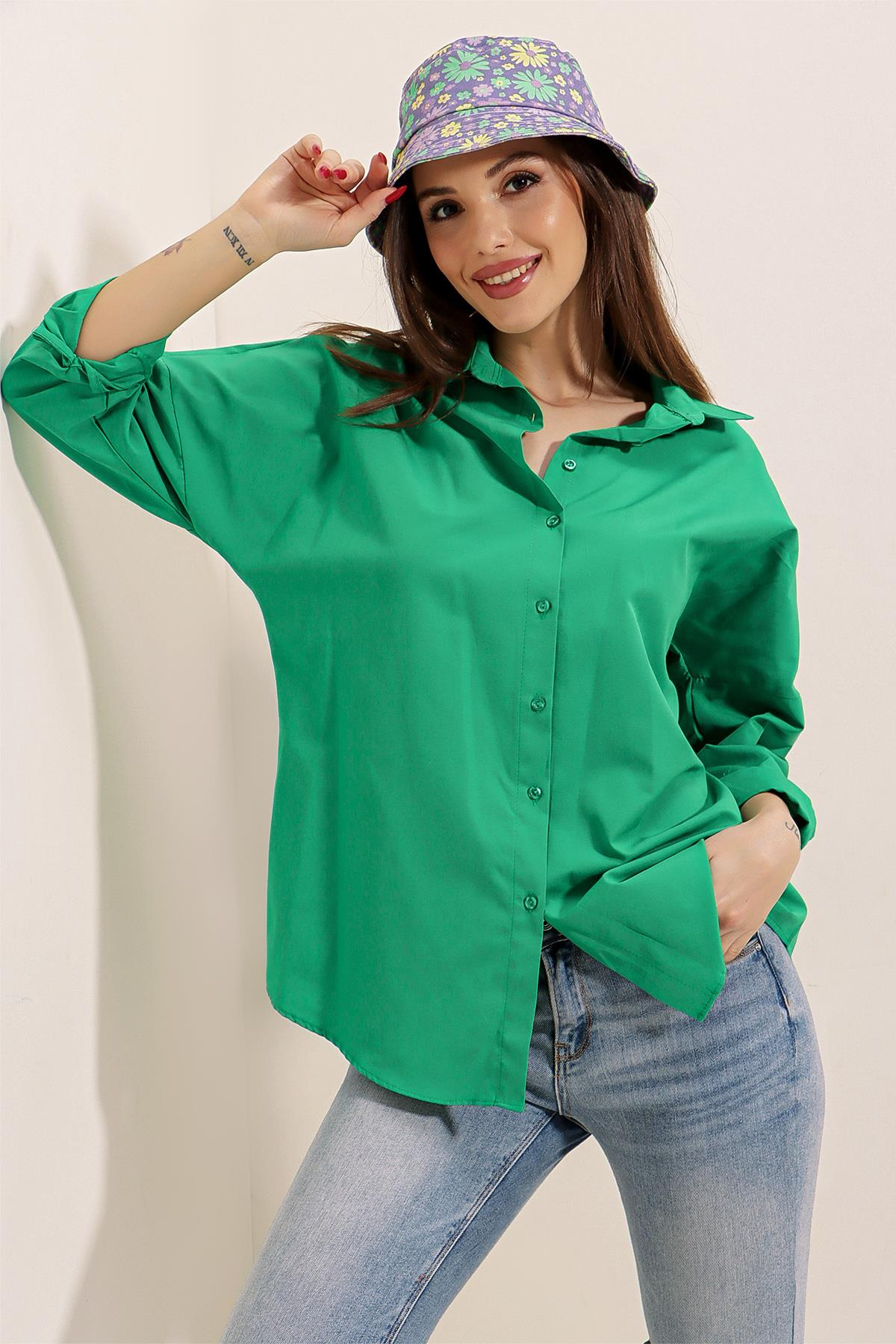 S-22K2060005Oversize Uzun Basic Gömlek