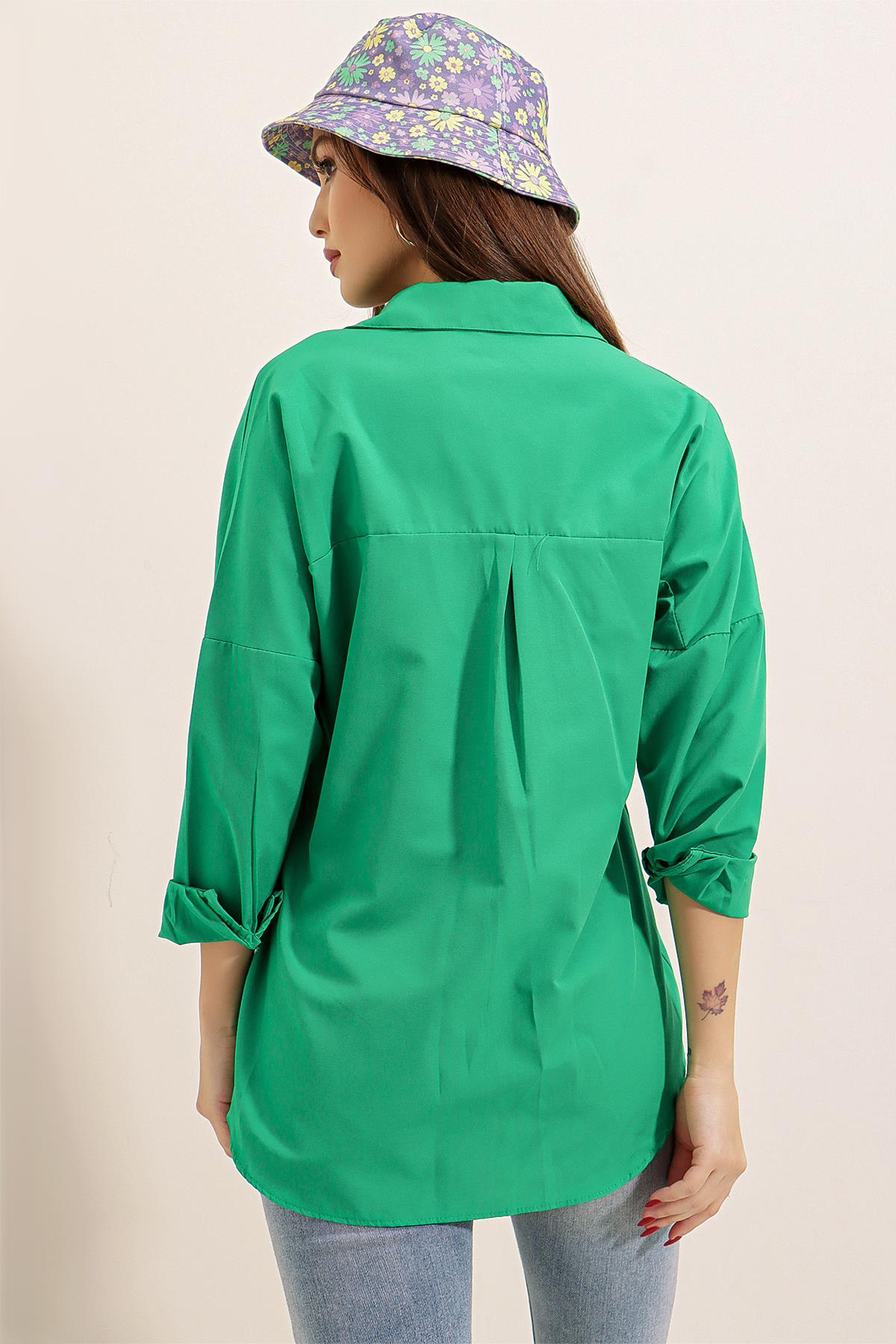 S-22K2060005Oversize Uzun Basic Gömlek