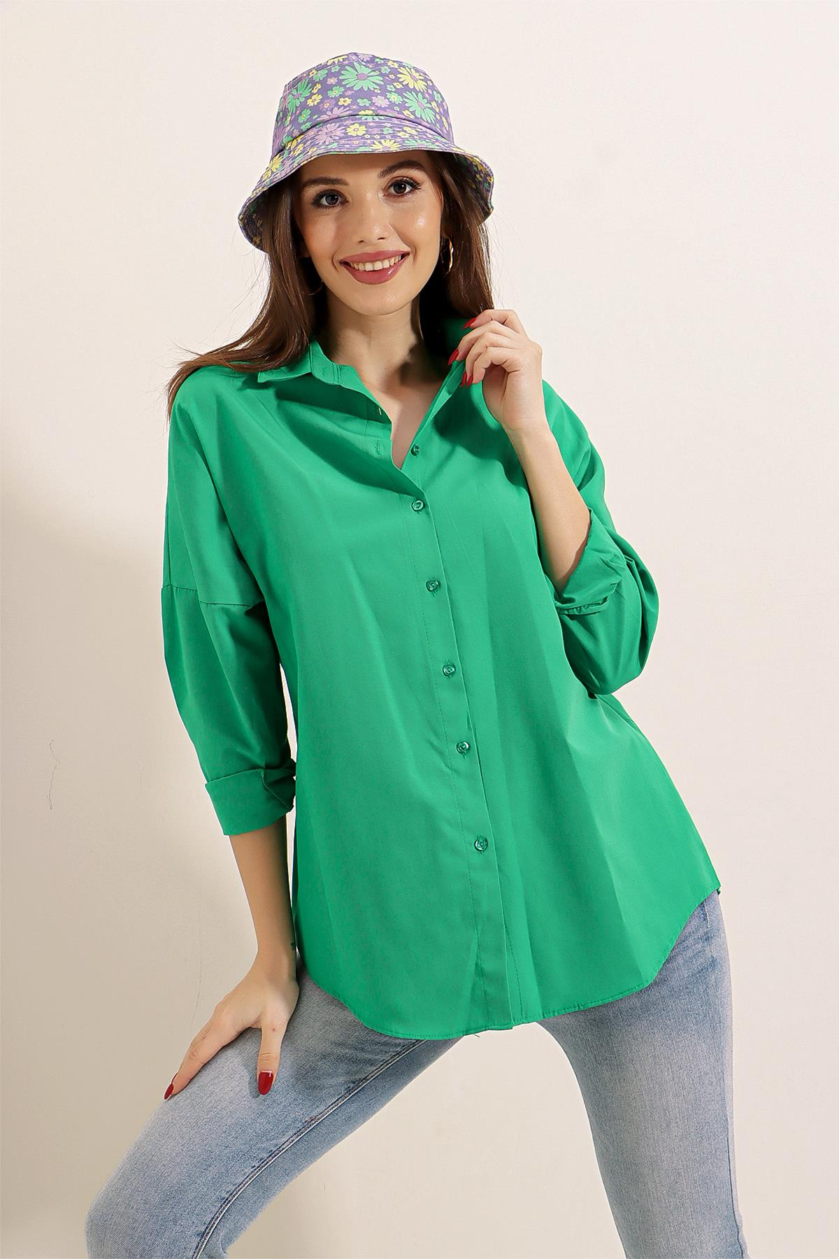 S-22K2060005Oversize Uzun Basic Gömlek