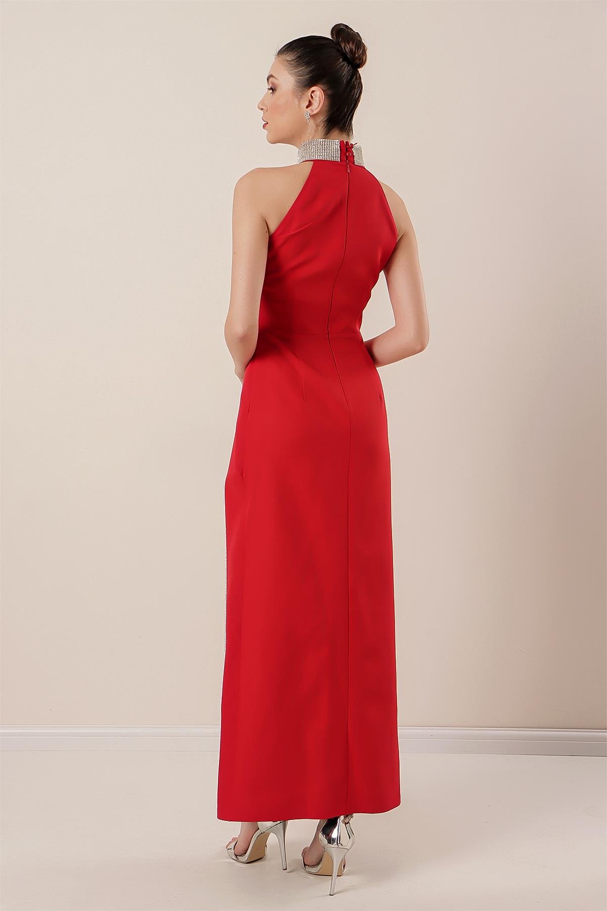 S-22K2580013Long Dress with Stone Detail and Front Slit