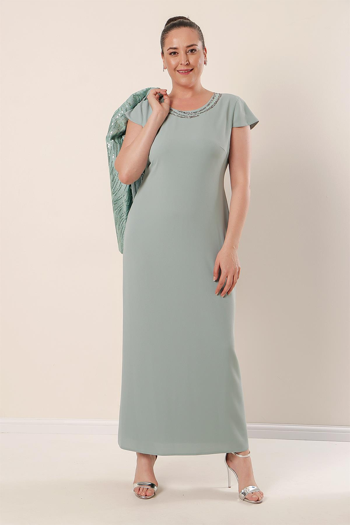 S-22K3070013Pinstripe Jacket Half Moon Sleeve Lined Crepe Dress Plus Size 2-piece Set