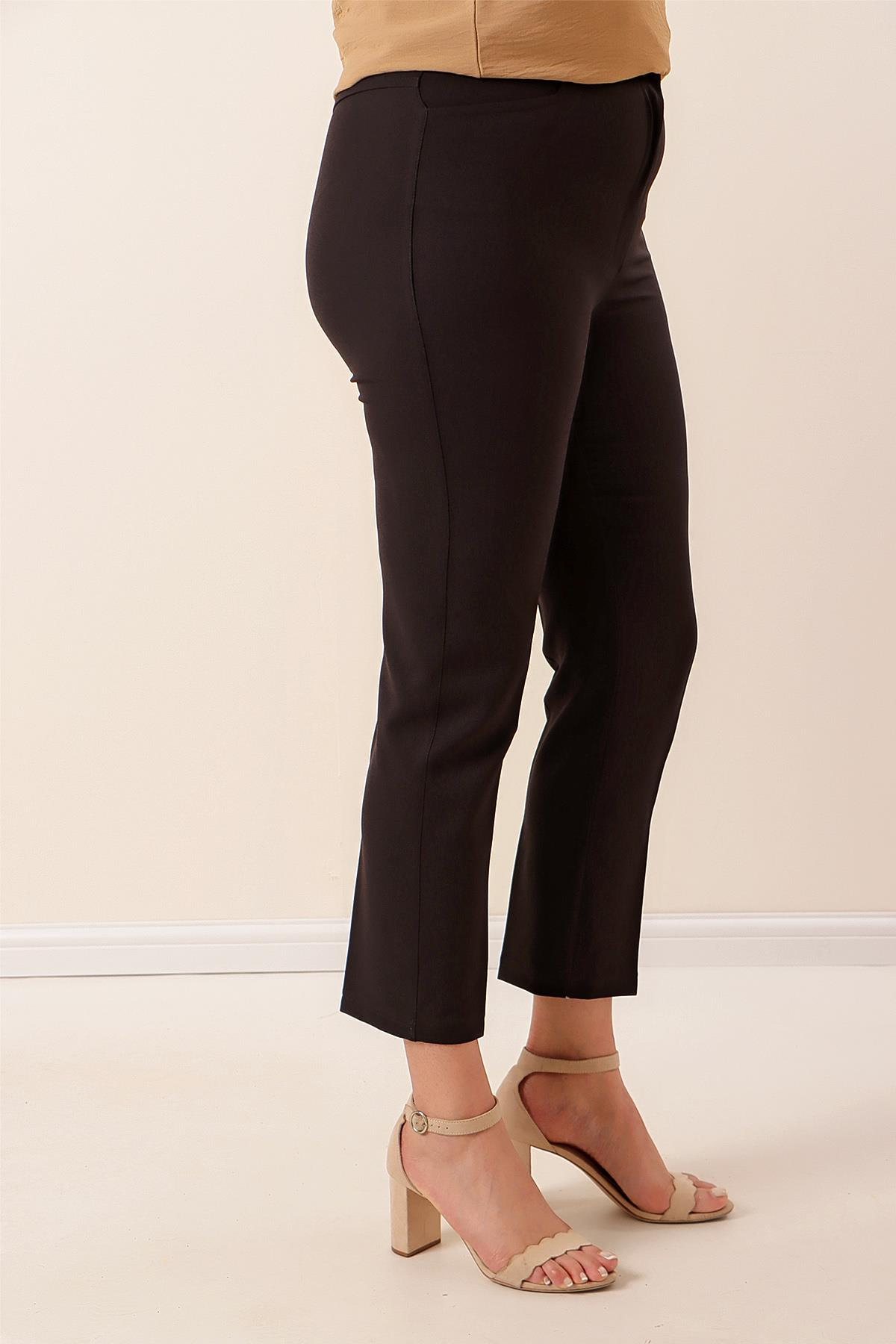 S-22K3970001Elastic Waist Pocketed Full Length Lycra Plus Size Pants