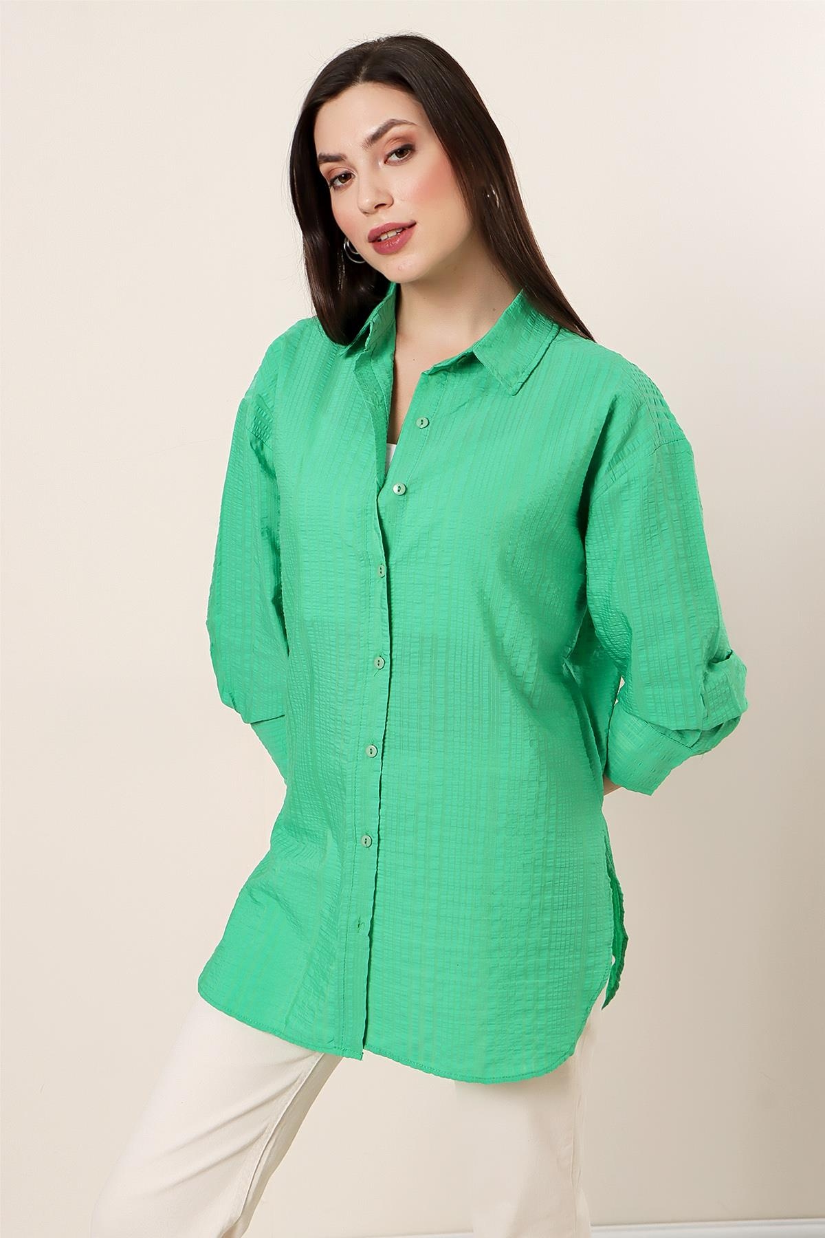 S-23K0080014Gofre Oversize Gömlek