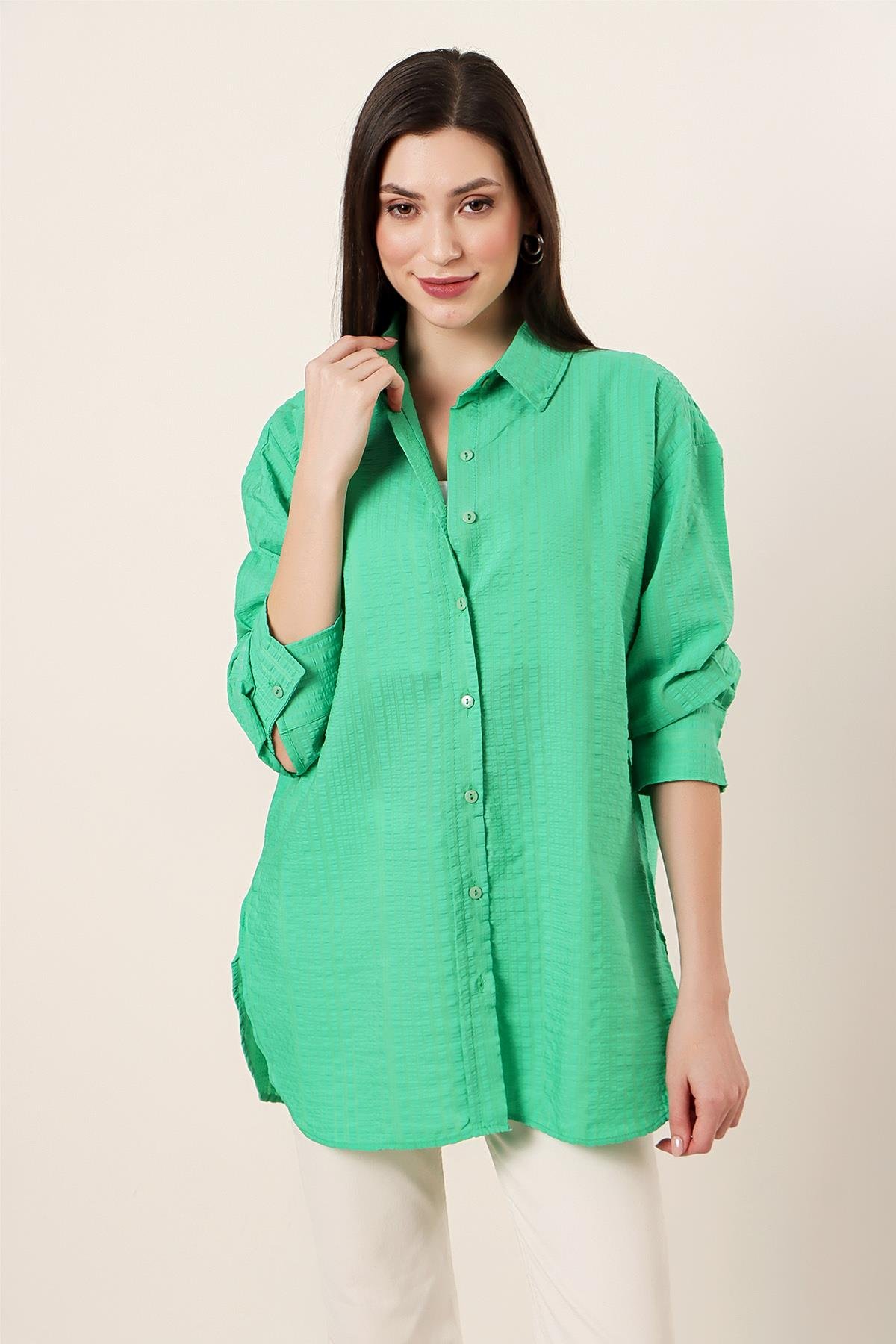 S-23K0080014Gofre Oversize Gömlek