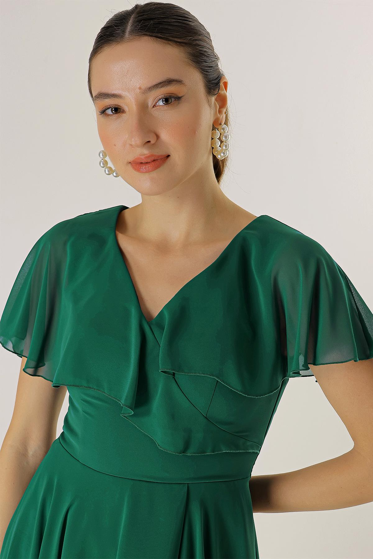 S-23K0130008Short At The Front, Long In The Back Chiffon Dress Flounces Coated Storey