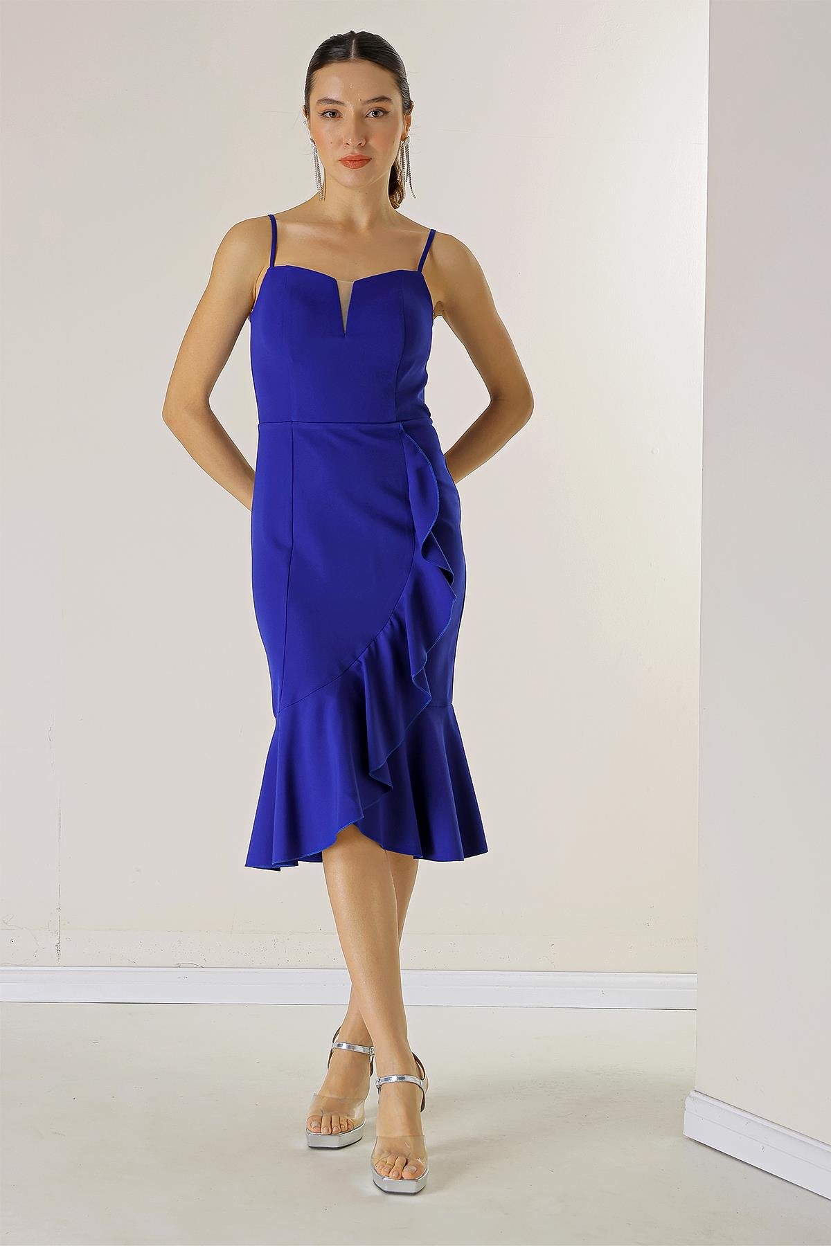 S-23K0130010Ip Coated Crepe Dress Straps Skirt Flounces