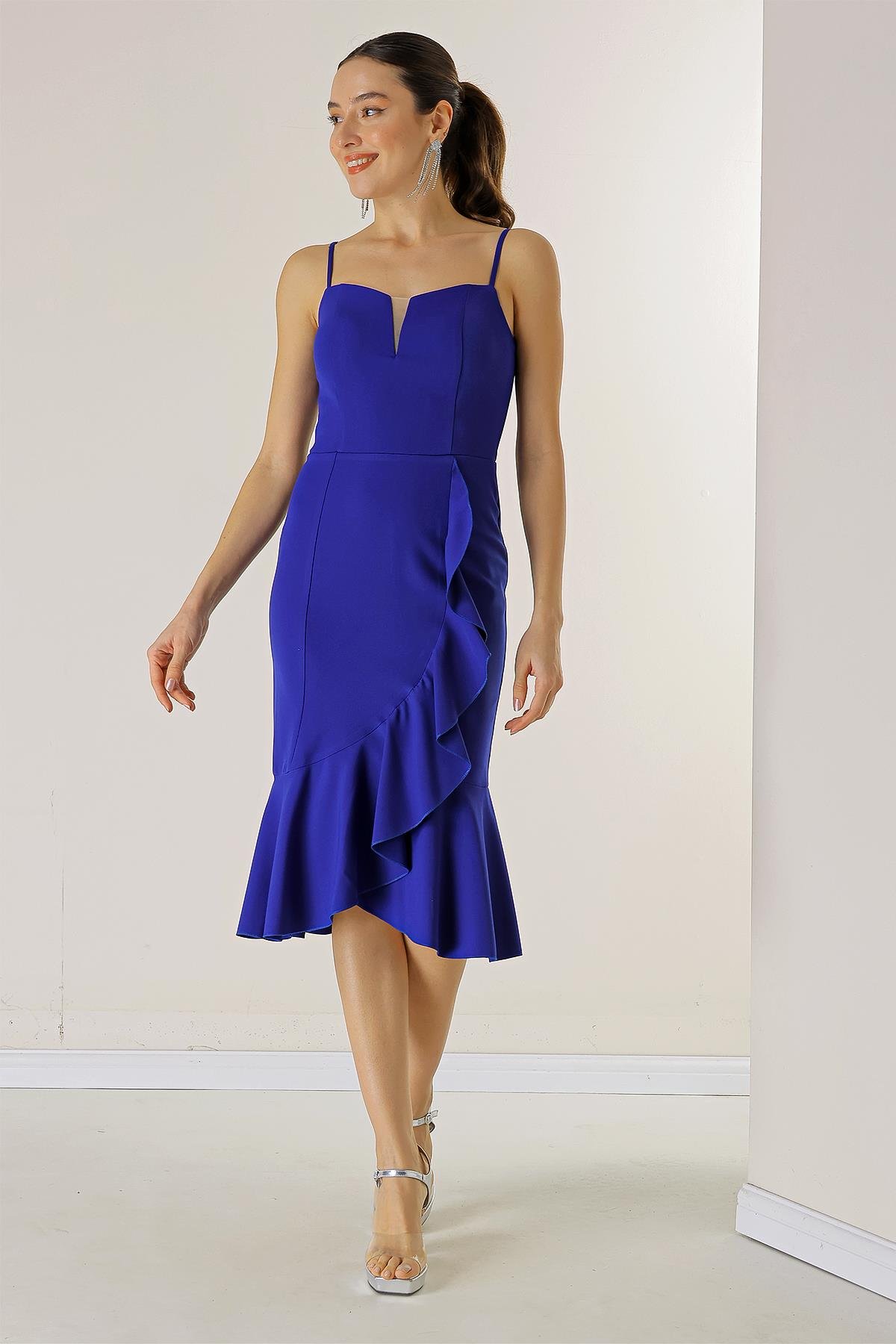 S-23K0130010Ip Coated Crepe Dress Straps Skirt Flounces