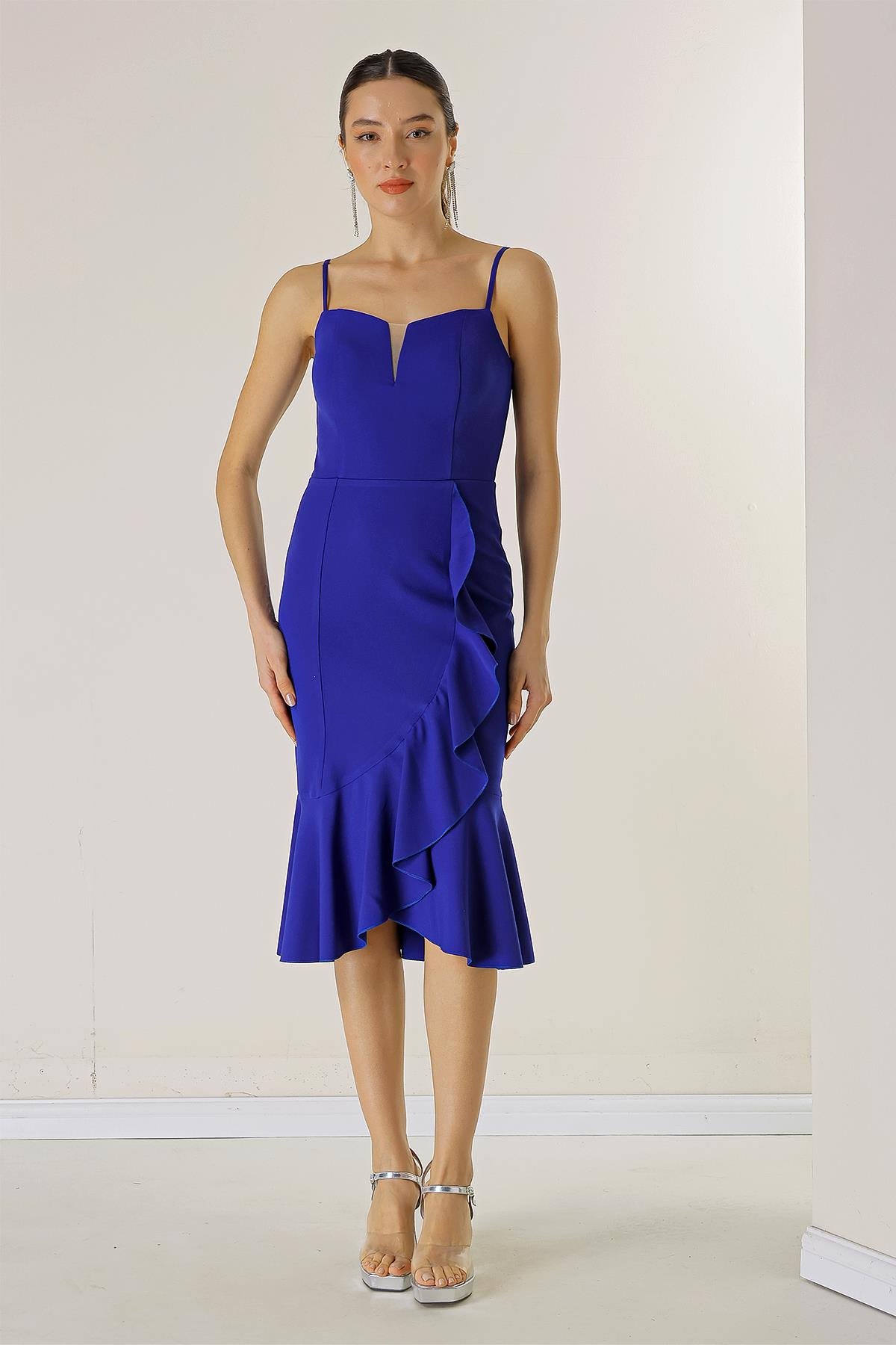 S-23K0130010Ip Coated Crepe Dress Straps Skirt Flounces