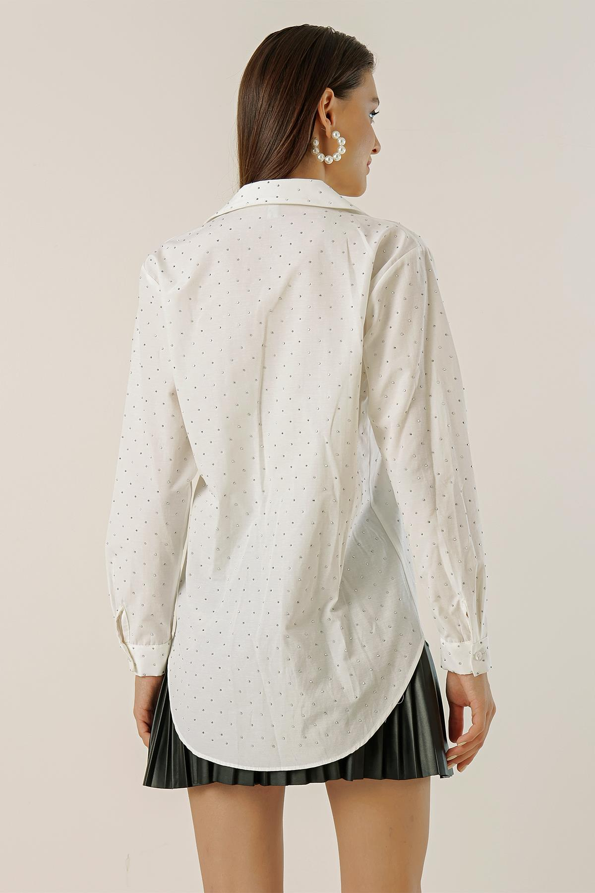 S-23K0190036Mini Zımbalı Uzun Kollu Koton Gömlek