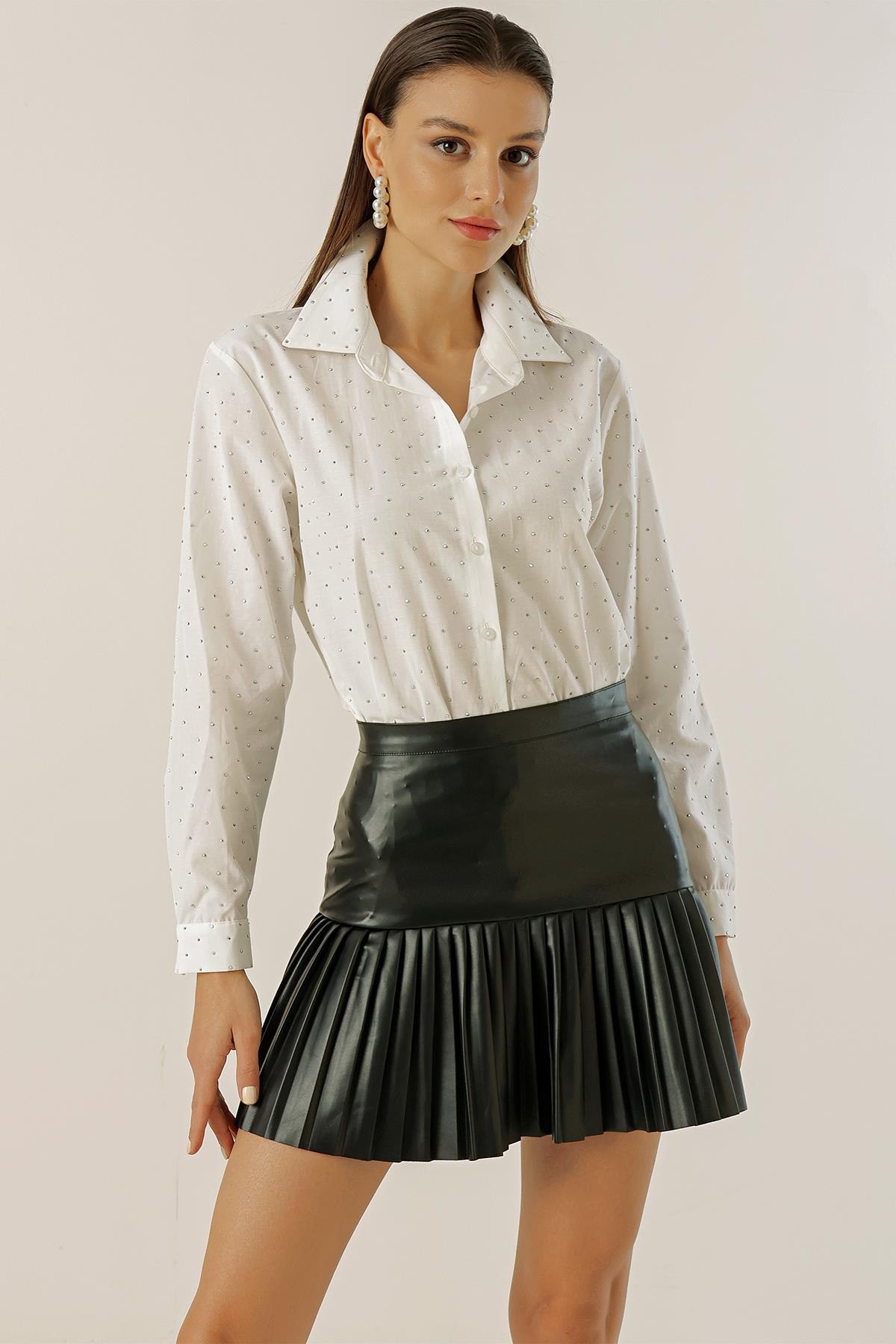 S-23K0190036Mini Zımbalı Uzun Kollu Koton Gömlek