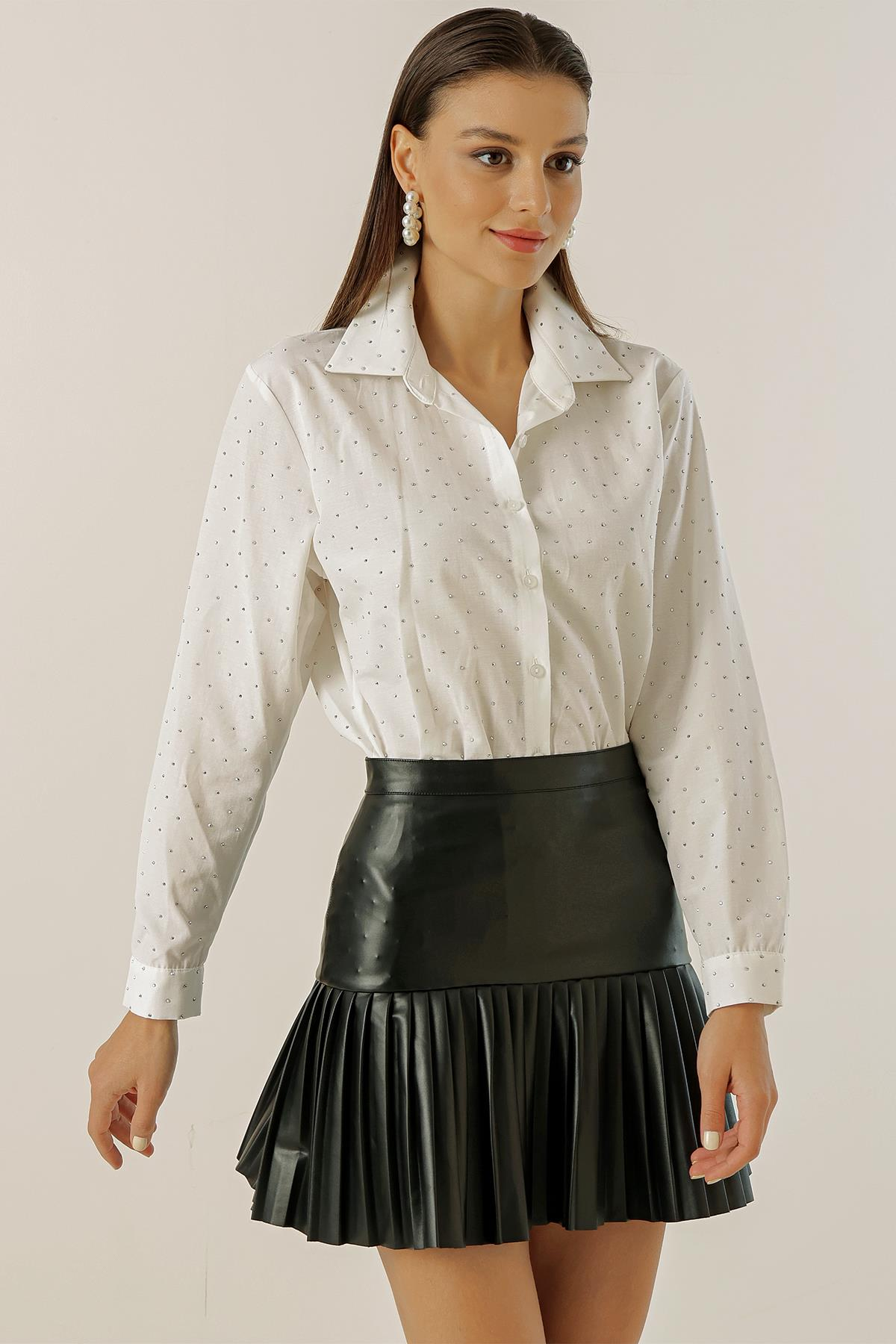 S-23K0190036Mini Zımbalı Uzun Kollu Koton Gömlek