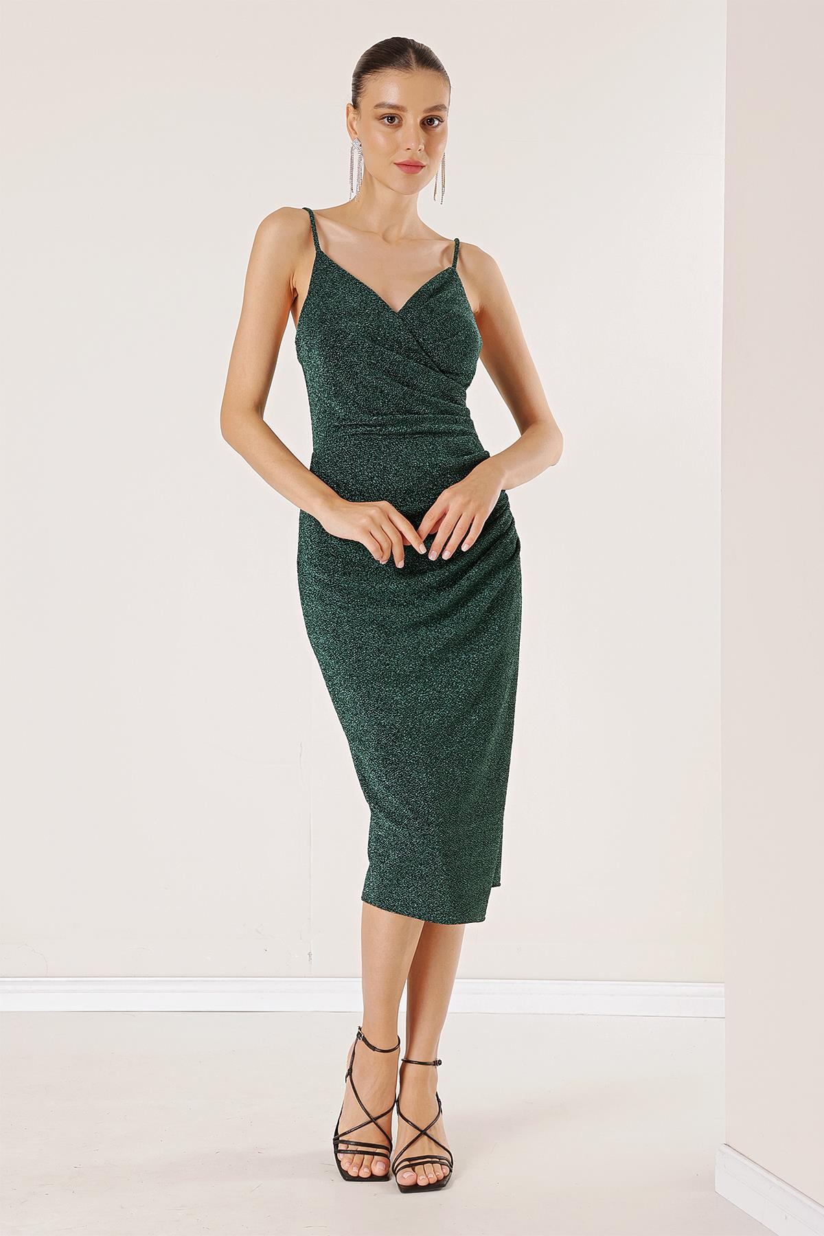 S-23K0230042Strappy Dress with a short pleated skirt and knitted fabric lined