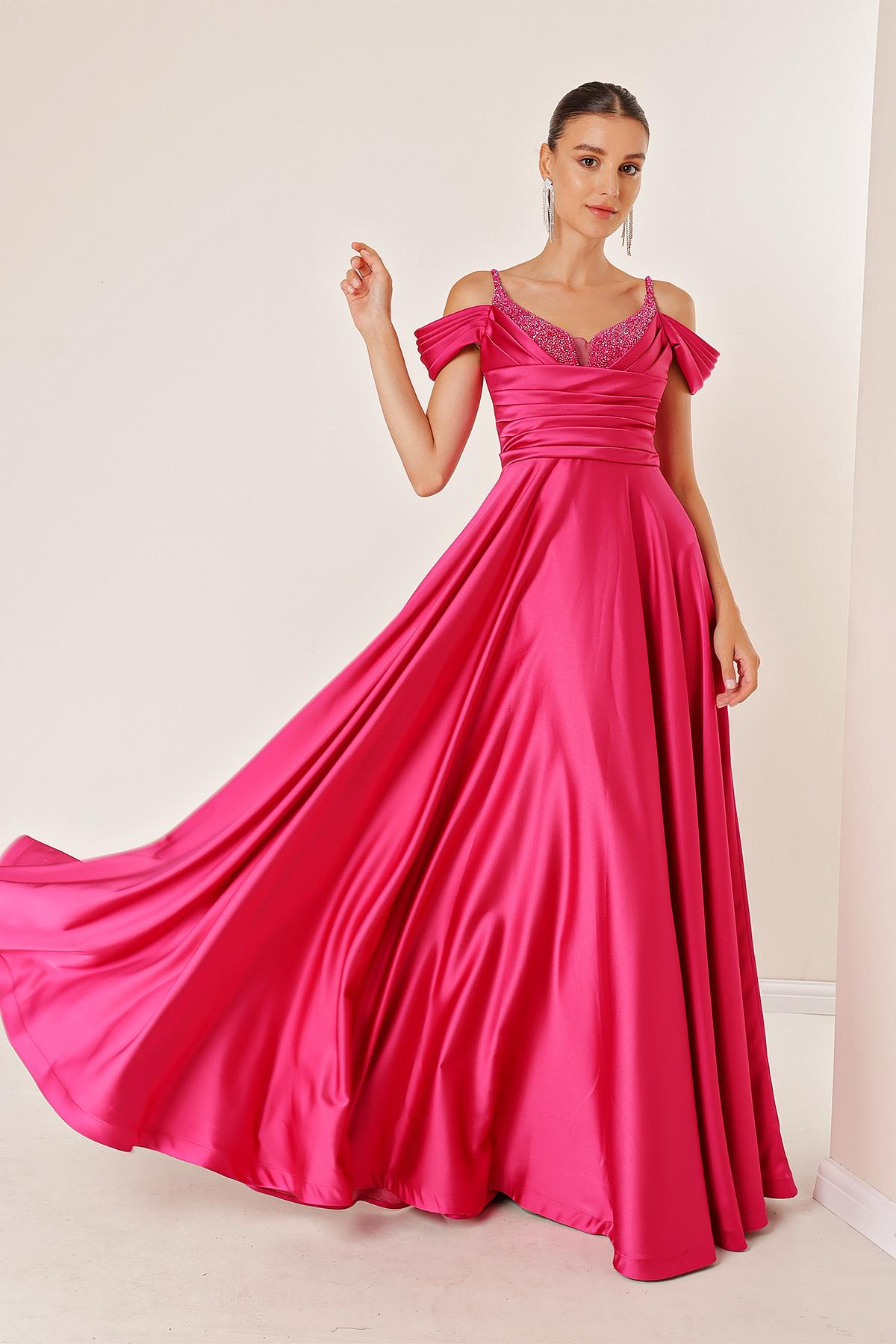 S-23K0490023Buy Evening Dress Long Sleeve Black Draped Spaghetti Strap Detailed Front Lined With A Low Stone