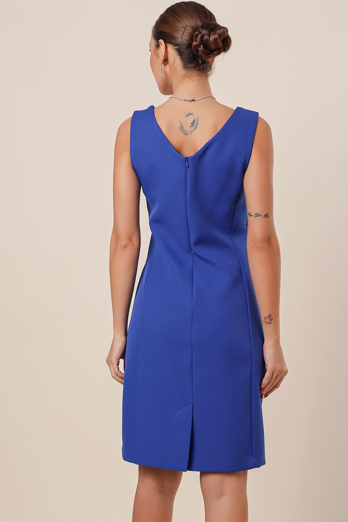 S-23K0840001V-Neck Crepe Dress Classic Short