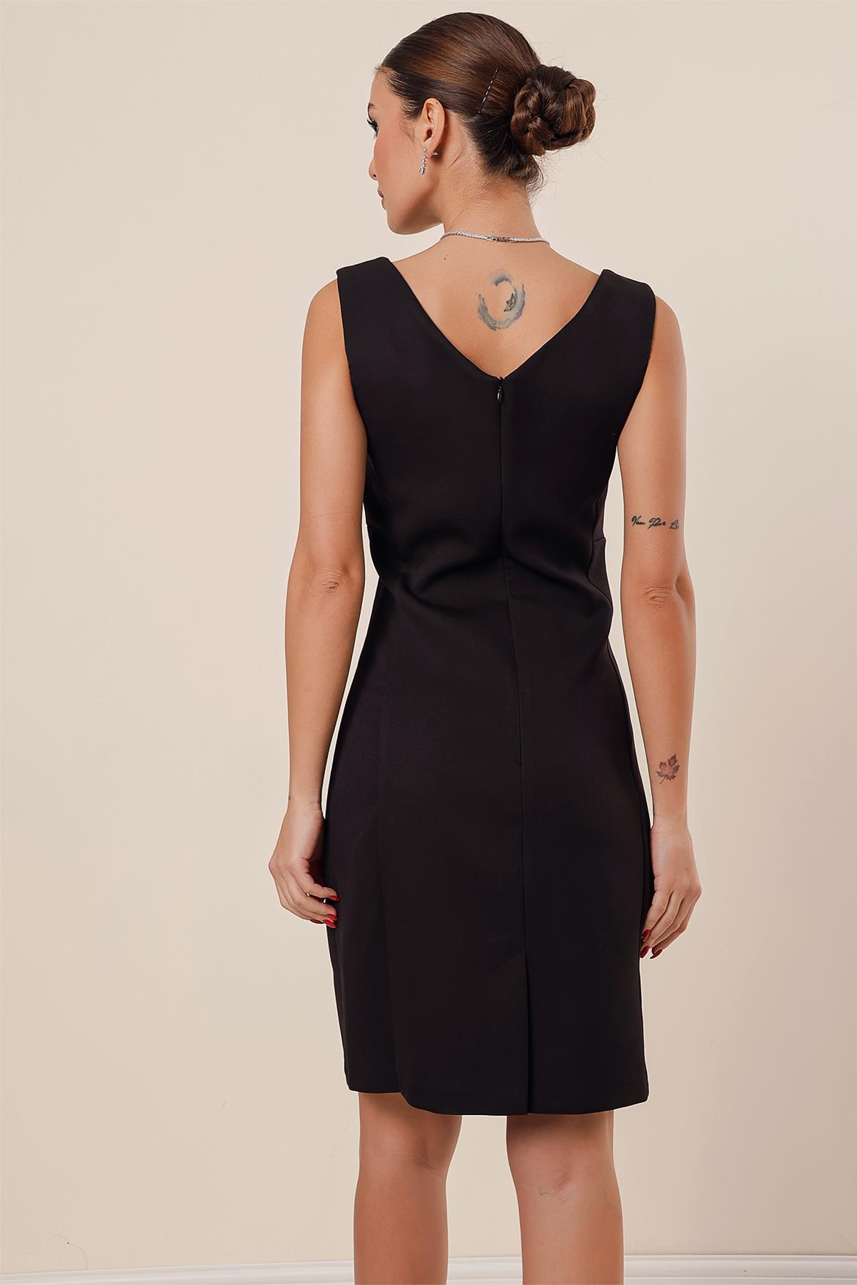 S-23K0840001V-Neck Crepe Dress Classic Short