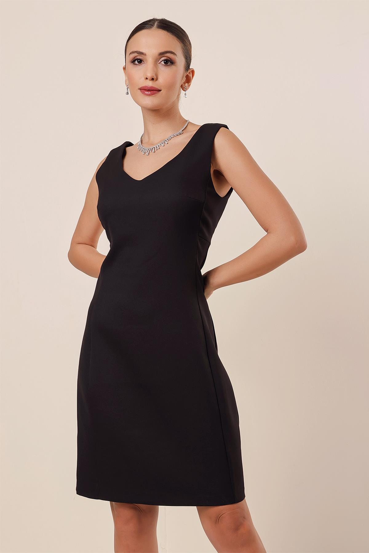 S-23K0840001V-Neck Crepe Dress Classic Short