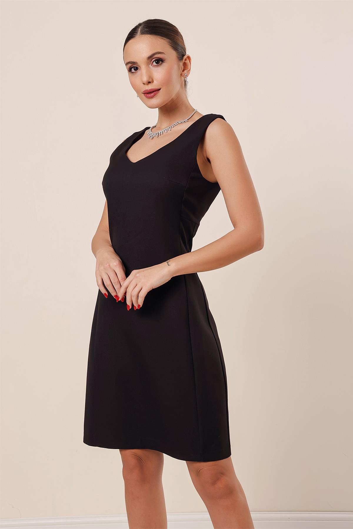 S-23K0840001V-Neck Crepe Dress Classic Short