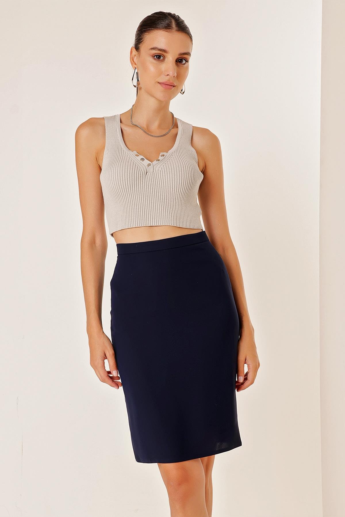 S-23K1190008Kadın İthal Krep Küp Etek