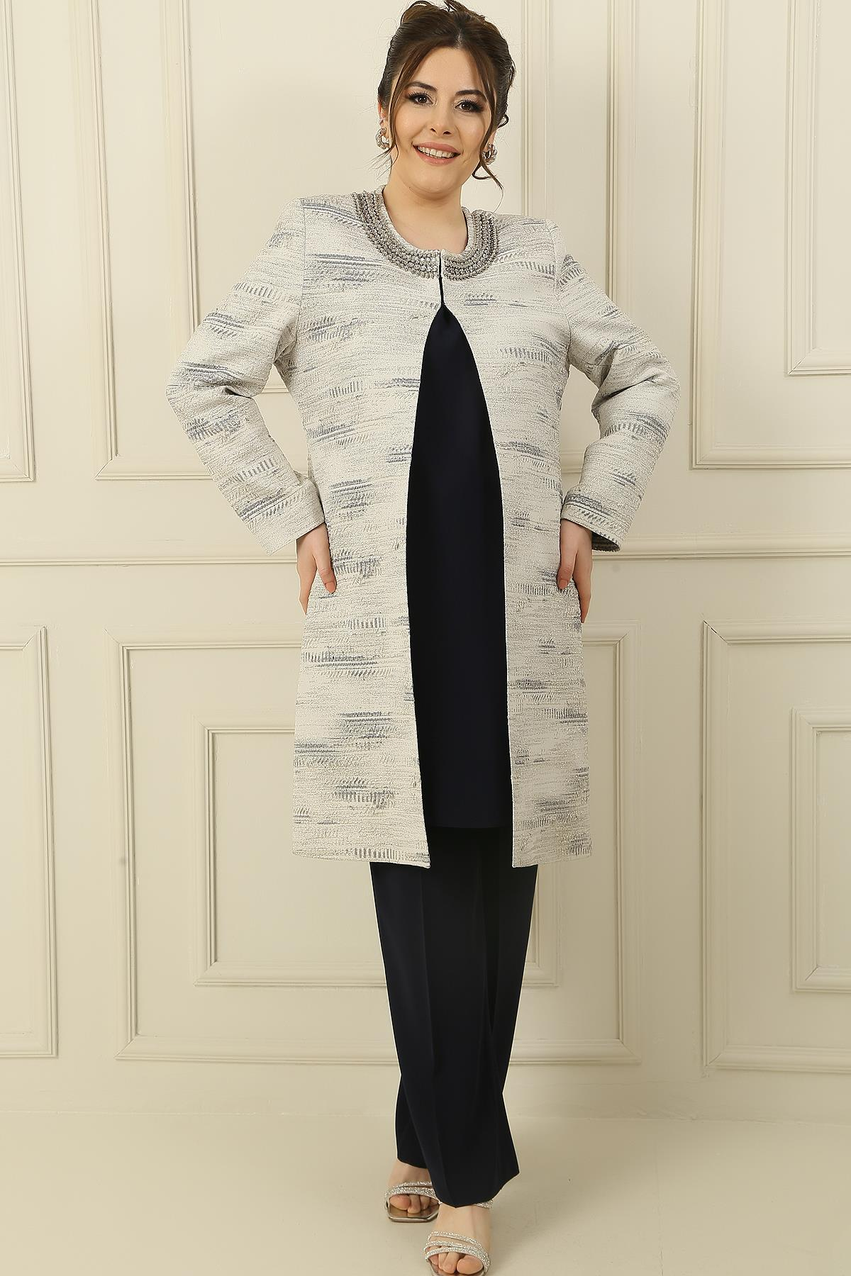 S-23K1190028Jacquard collar sleeveless jacket blouse for stone coated the detailed pants and an oversized 3-Team