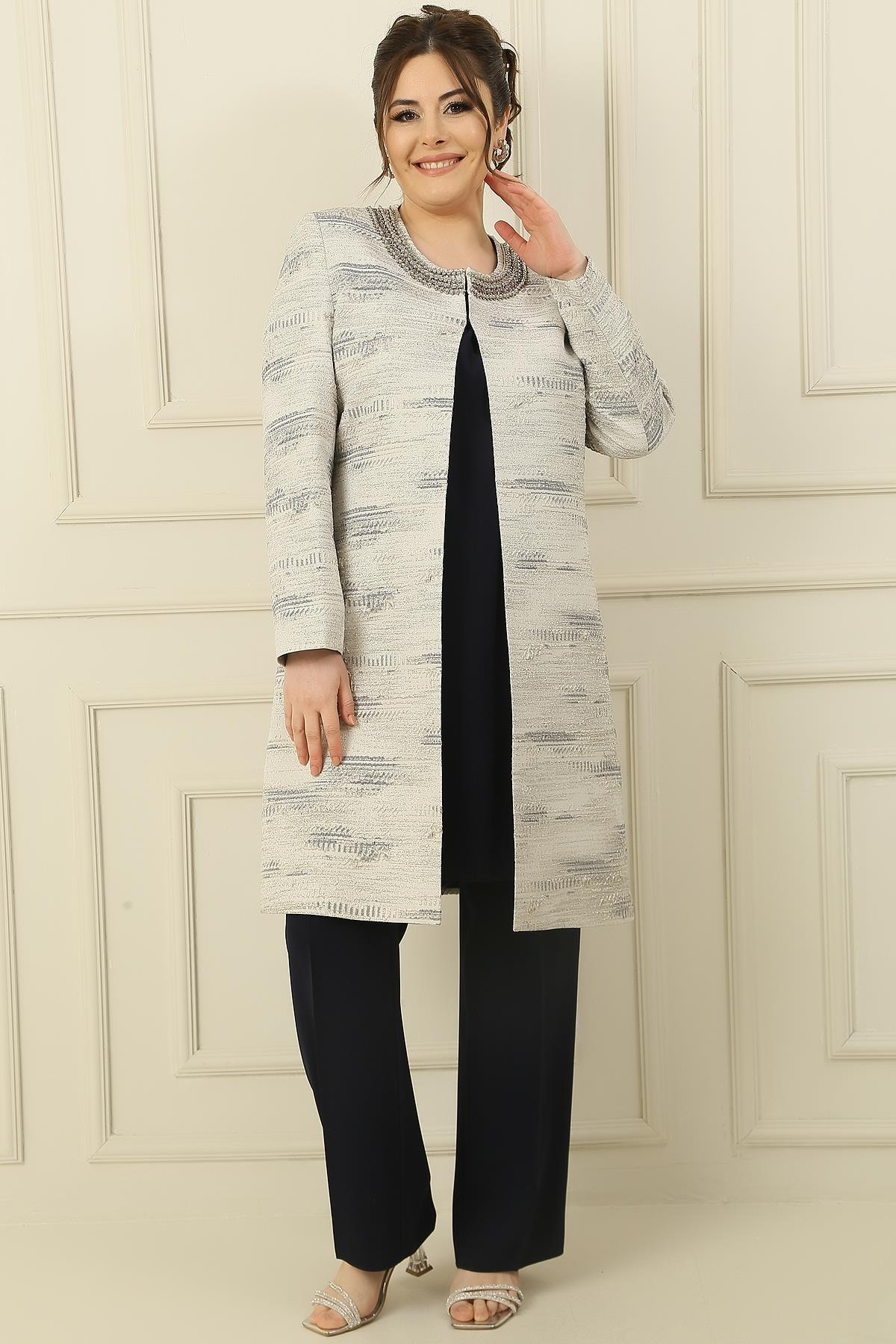 S-23K1190028Jacquard collar sleeveless jacket blouse for stone coated the detailed pants and an oversized 3-Team