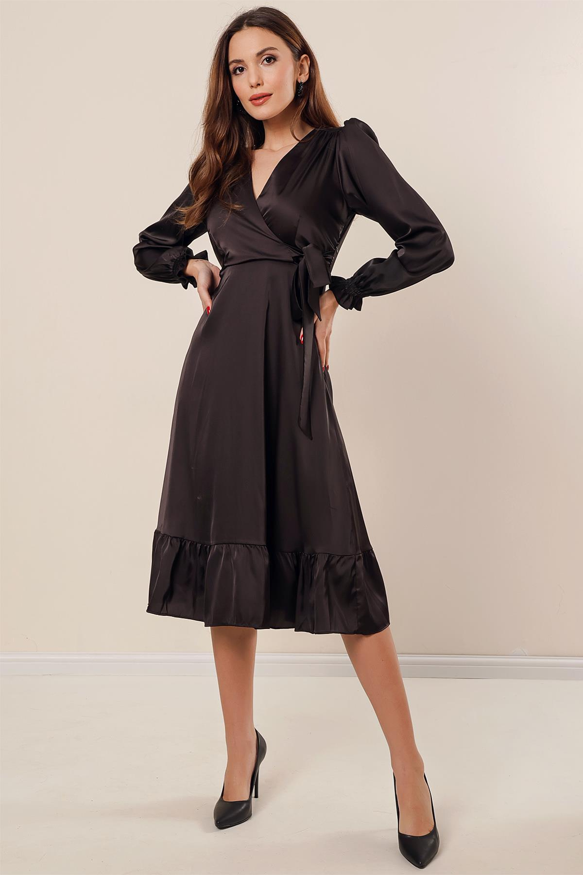 S-23K1520015Buy Crossover Neckline Lined Belted Dress