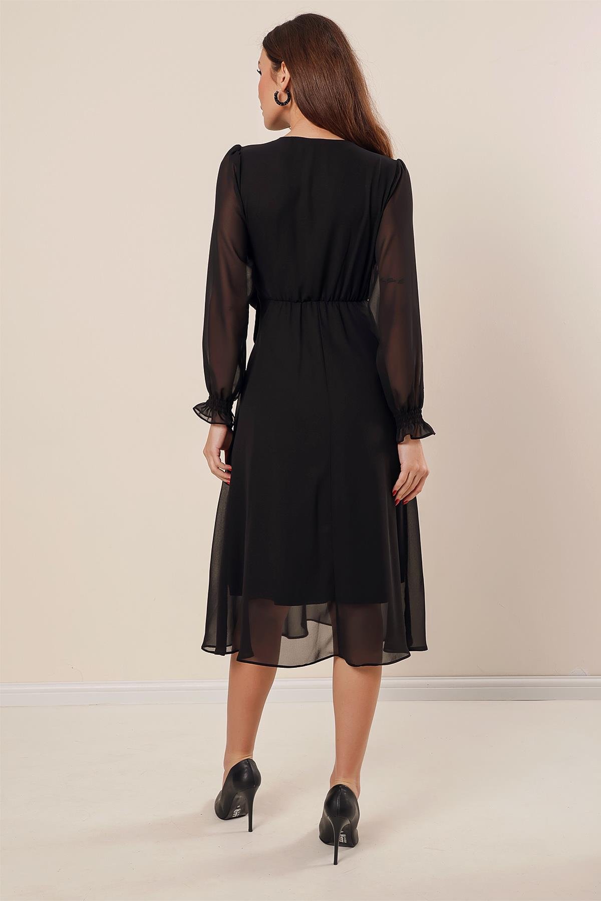 S-23K1520026Crossover Neck side-tie chiffon dress Lined