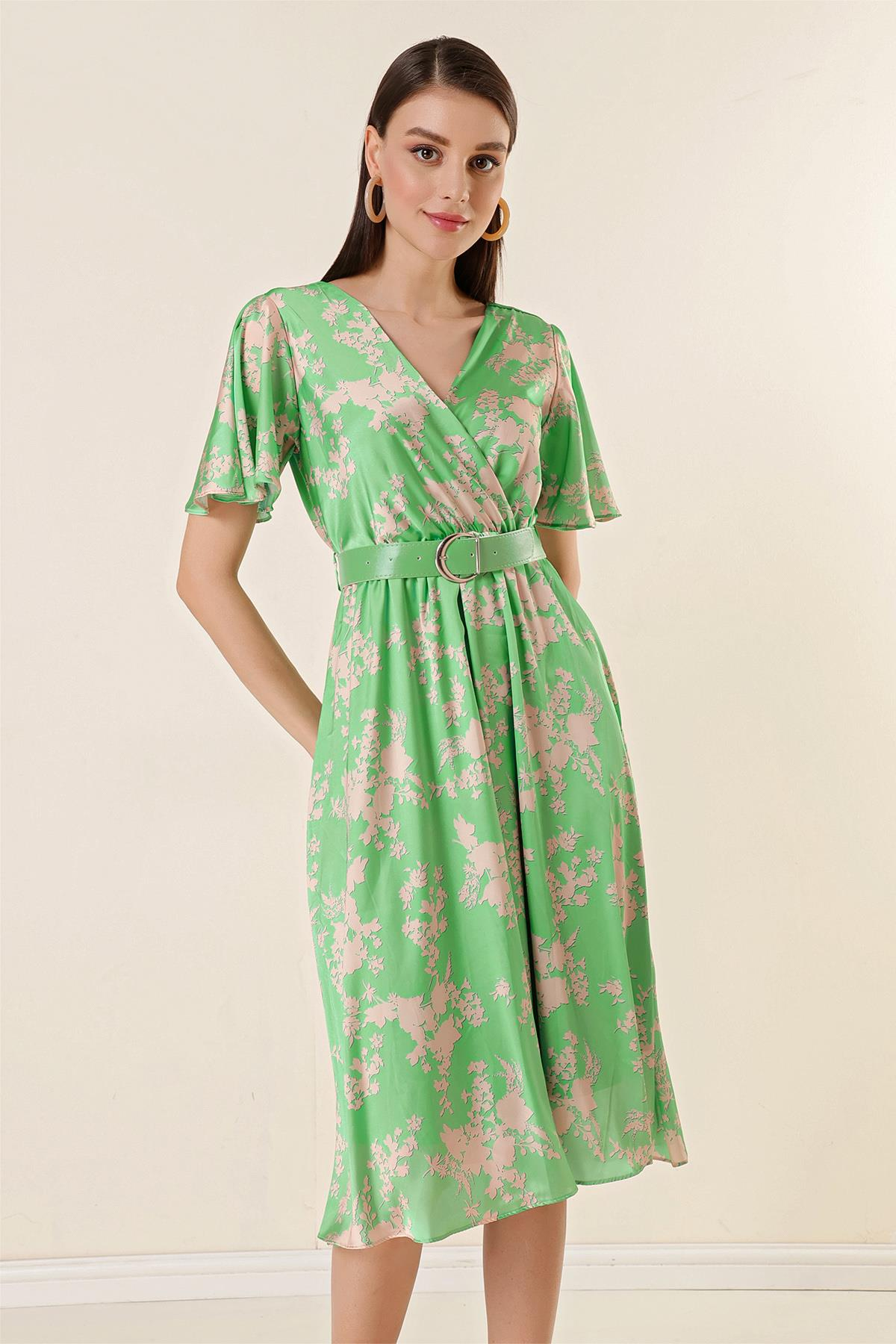 S-23K1520046Crossover Front Neckline Floral Lined Dress Buy Back