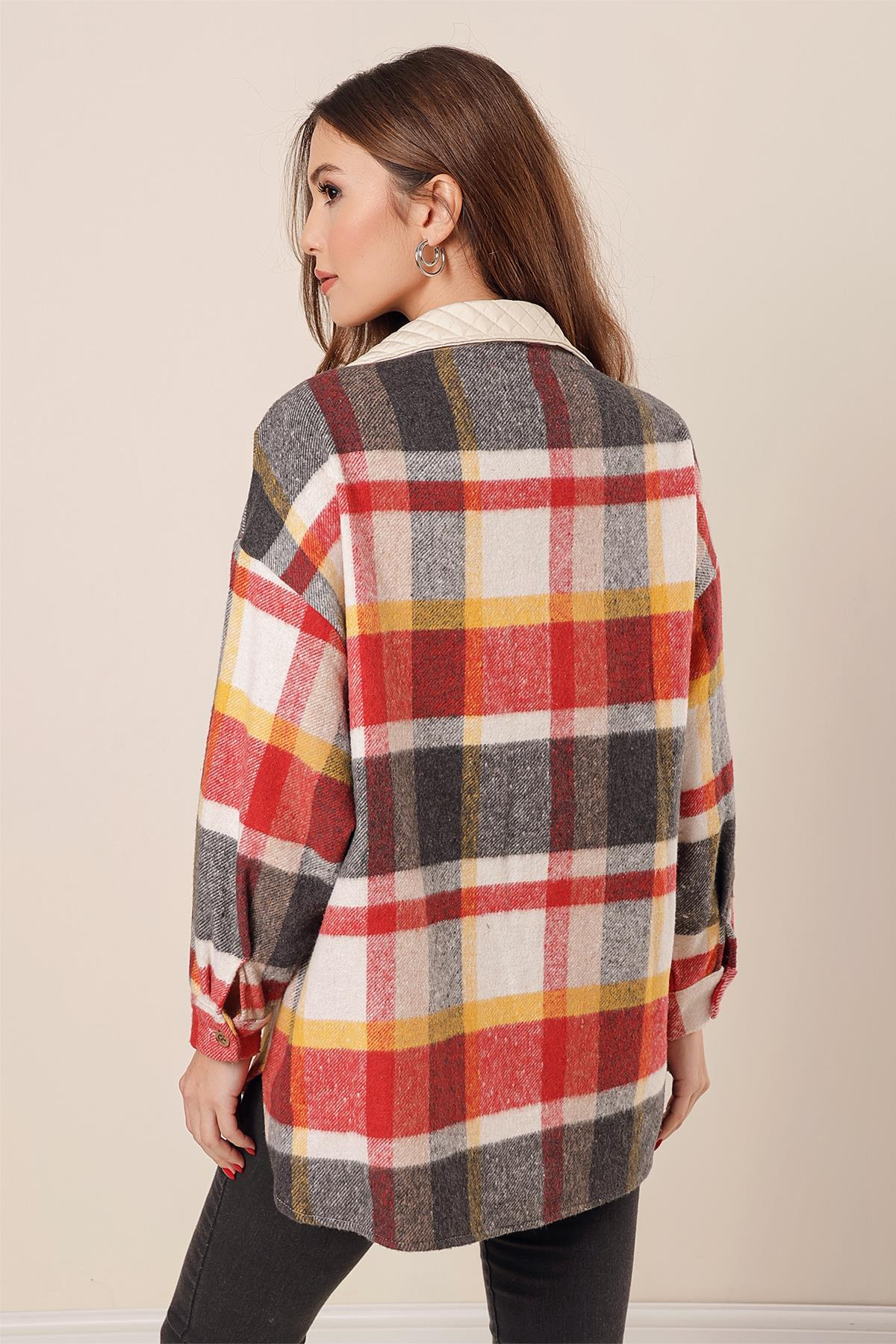 S-23K2060025Torba Cepli Garnili Oduncu Oversize Gömlek