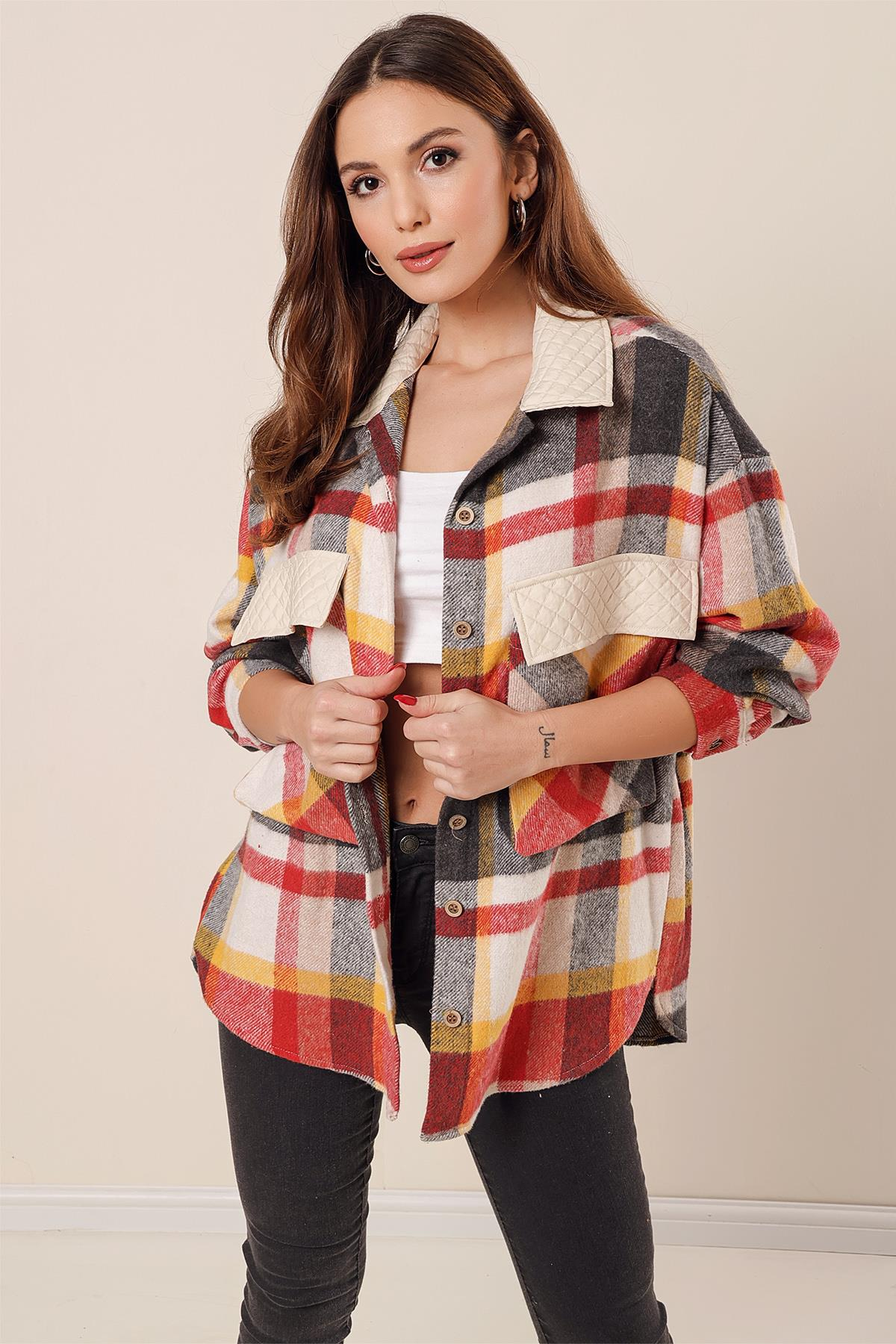 S-23K2060025Torba Cepli Garnili Oduncu Oversize Gömlek